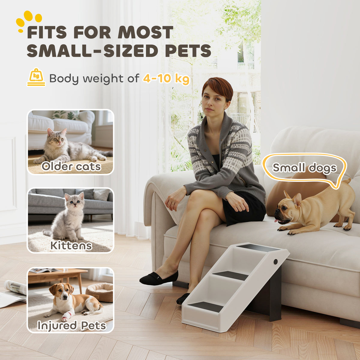 Foldable 3-Step Pet Stairs for Small Dogs and Cats - 14.5" H-Dogs-DECOROLALA