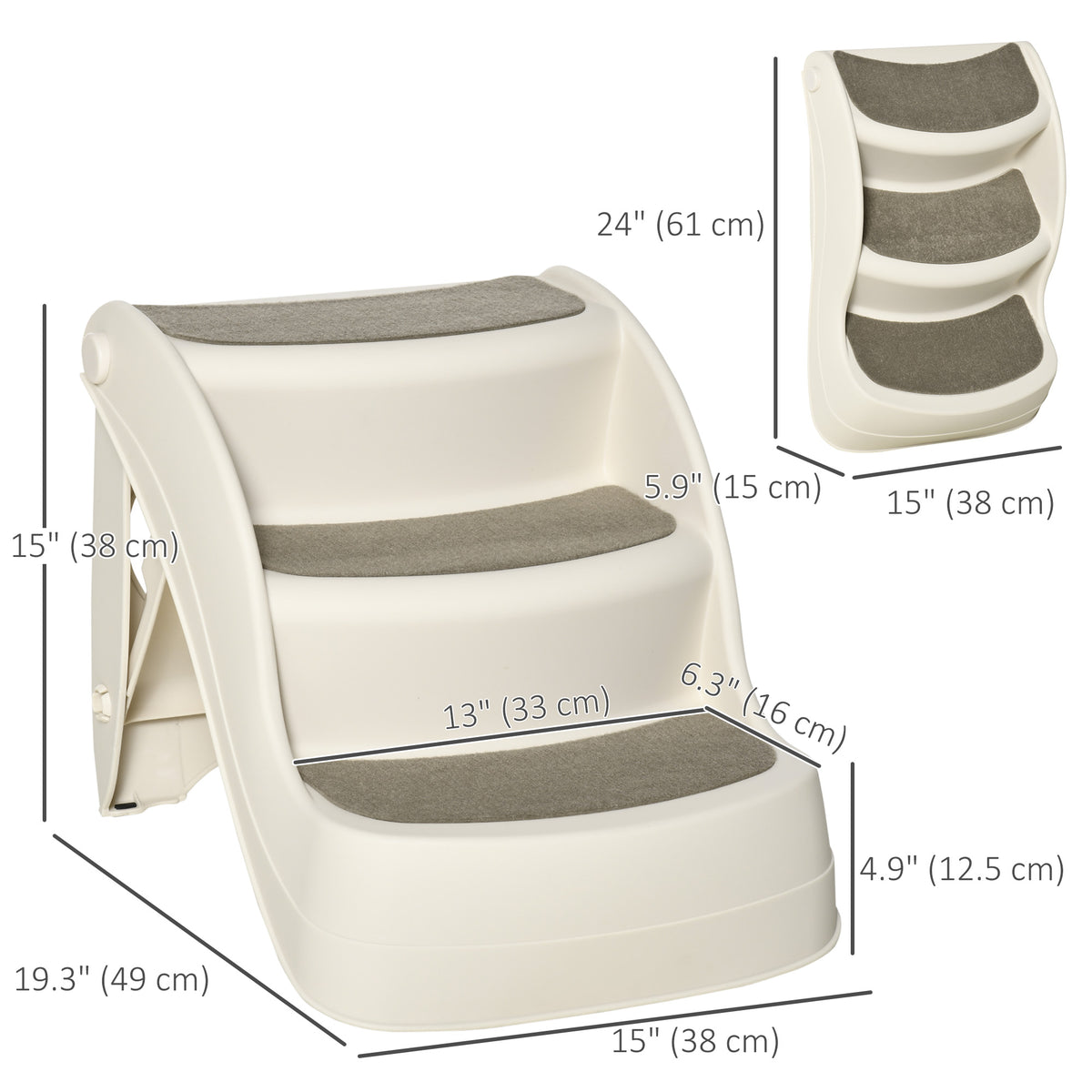 Foldable 3-Step Portable Pet Stairs - Cream White 15" H-Dogs-DECOROLALA