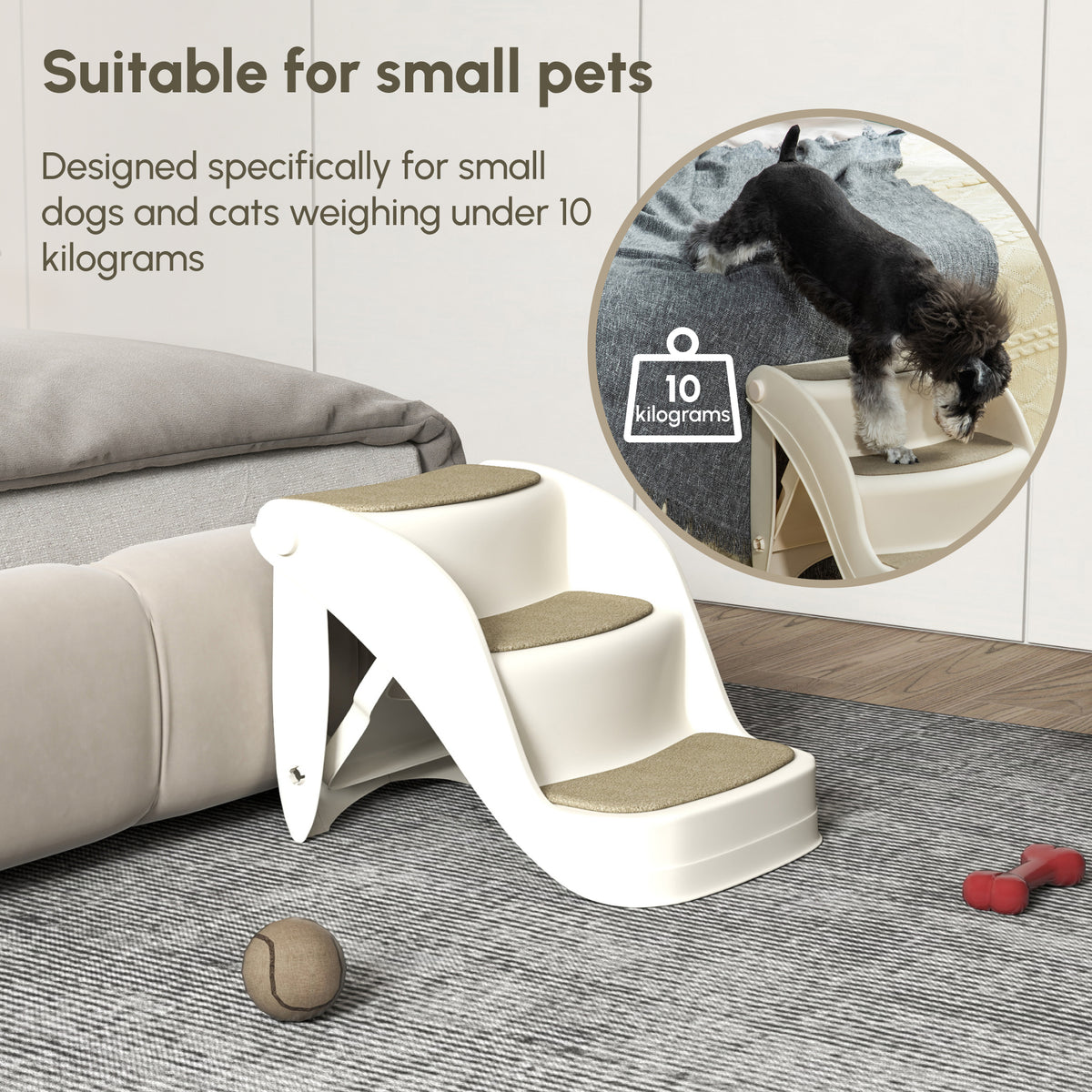 Foldable 3-Step Portable Pet Stairs - Cream White 15" H-Dogs-DECOROLALA