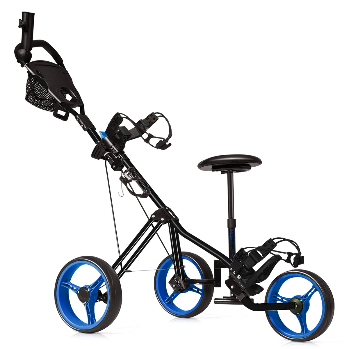 Foldable 3 Wheels Push Pull Golf Trolley with Scoreboard Bag-Navy-Golf-DECOROLALA