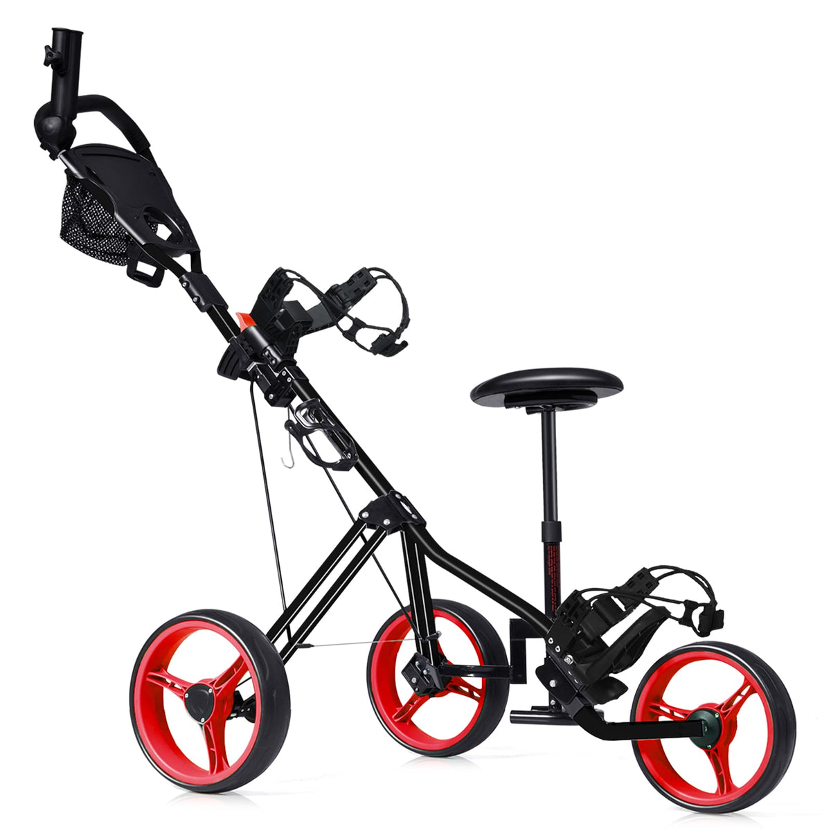 Foldable 3 Wheels Push Pull Golf Trolley with Scoreboard Bag-Red-Golf-DECOROLALA