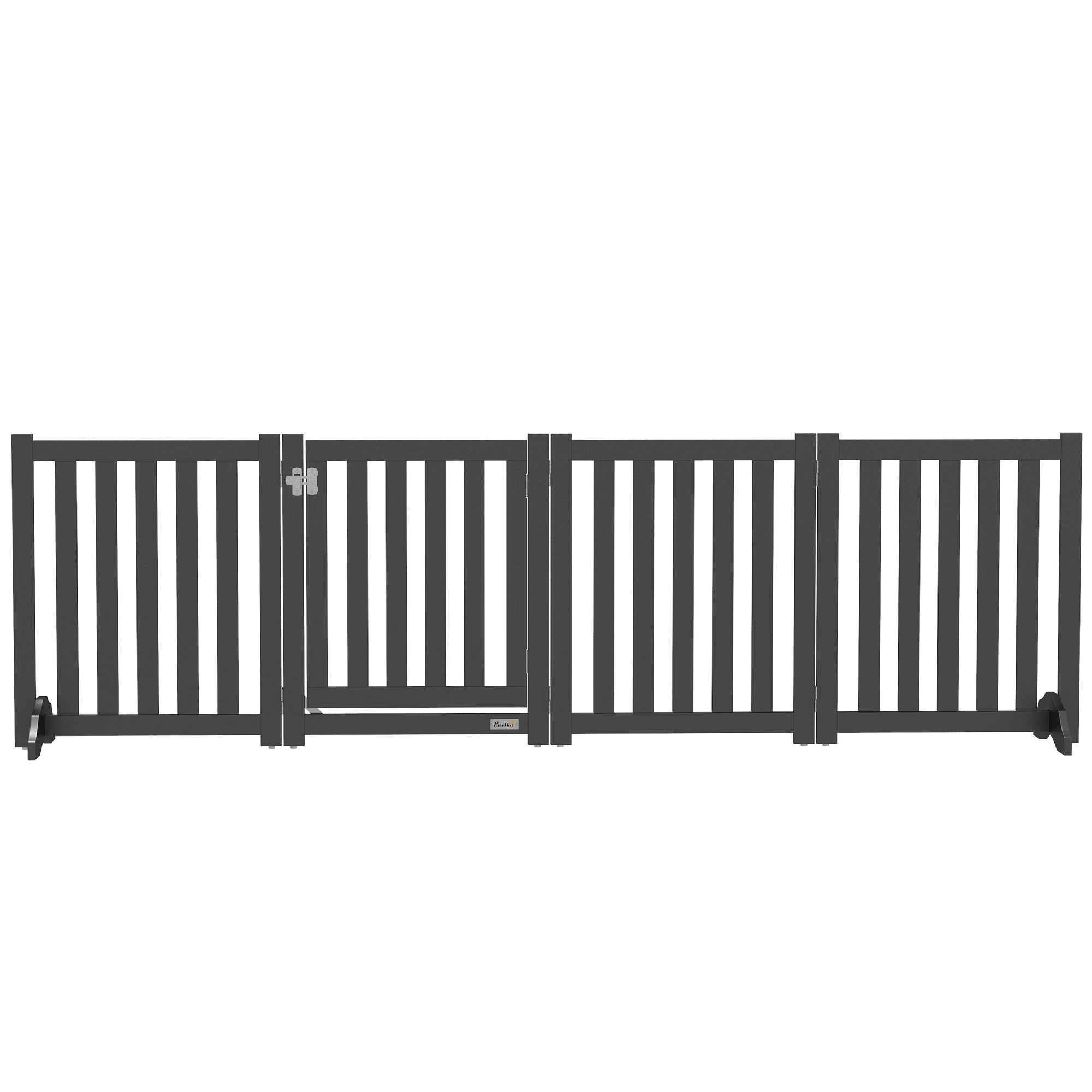Foldable 4-Panel Freestanding Dog Gate with Door - Black MDF-Dogs-DECOROLALA