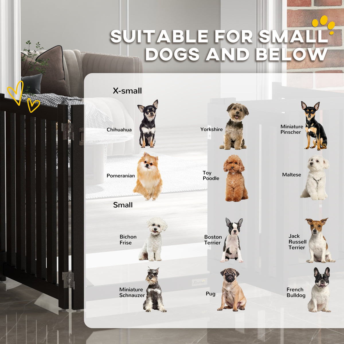 Foldable 4-Panel Freestanding Dog Gate with Door - Black MDF-Dogs-DECOROLALA