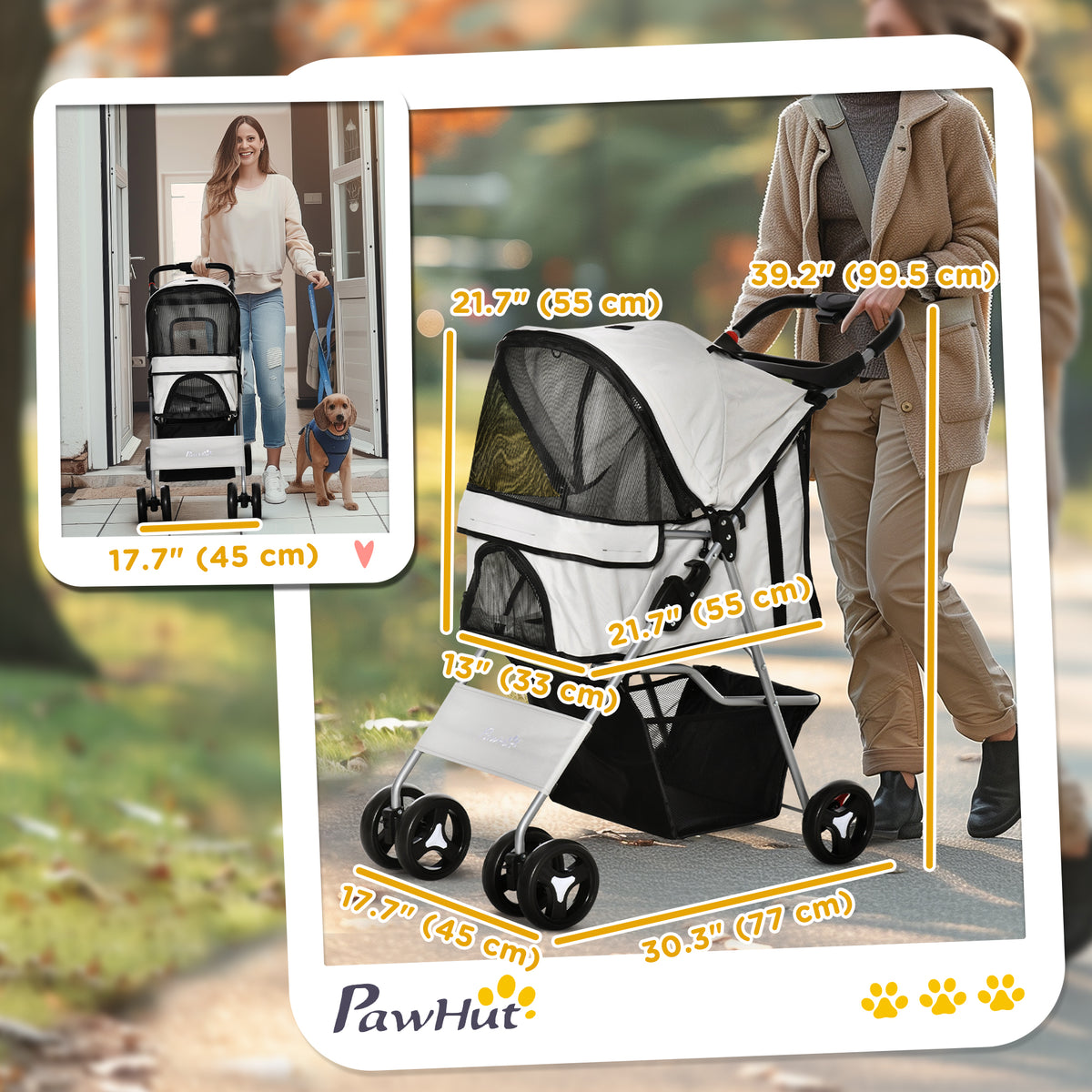 Foldable 4-Wheel Pet Stroller for Small Dogs and Cats - Grey-Dogs-DECOROLALA