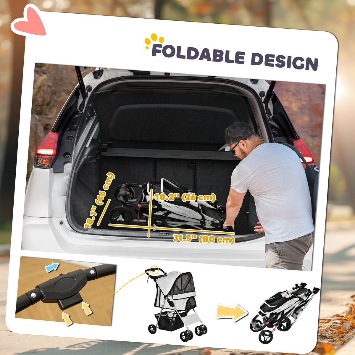 Foldable 4-Wheel Pet Stroller for Small Dogs and Cats - Grey-Dogs-DECOROLALA