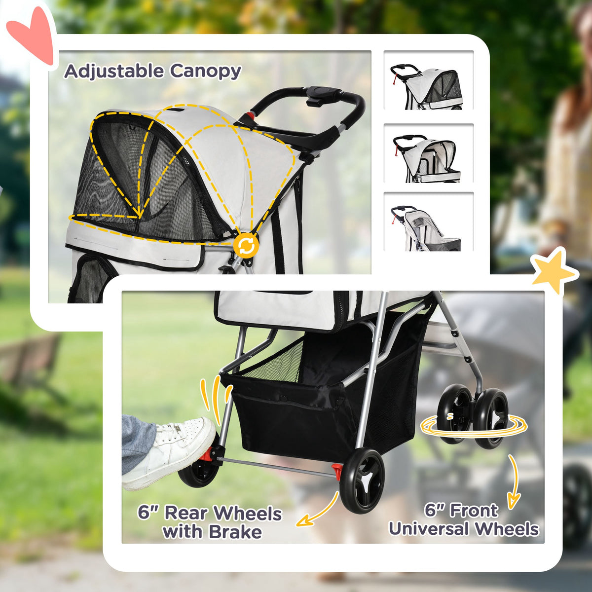 Foldable 4-Wheel Pet Stroller for Small Dogs and Cats - Grey-Dogs-DECOROLALA