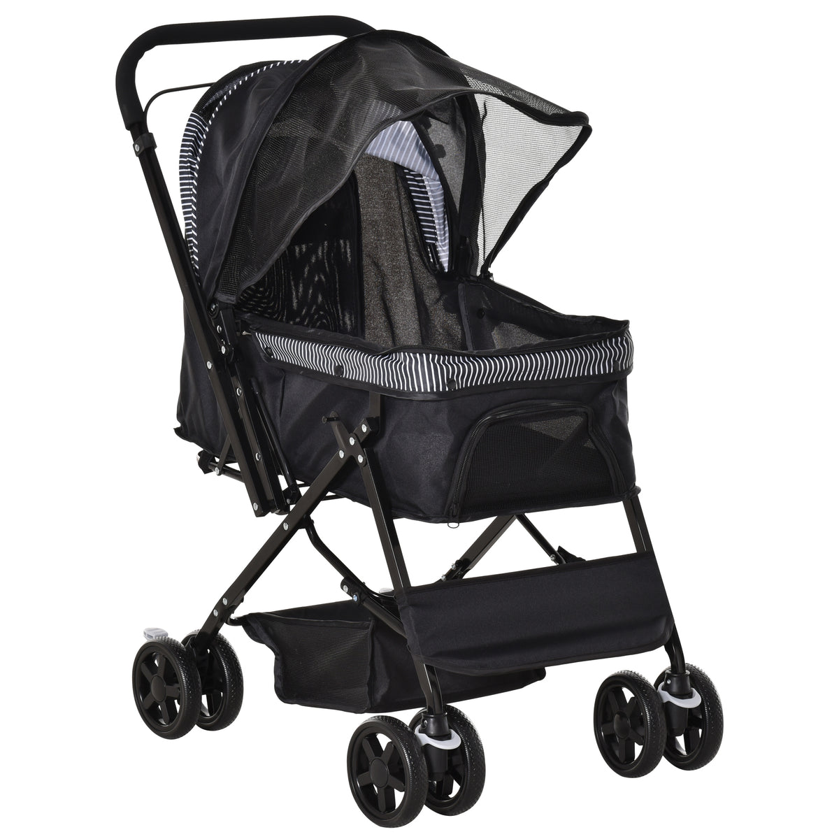Foldable 4-Wheel Pet Stroller with Reversible Handle - Black-Dog Supplies-DECOROLALA