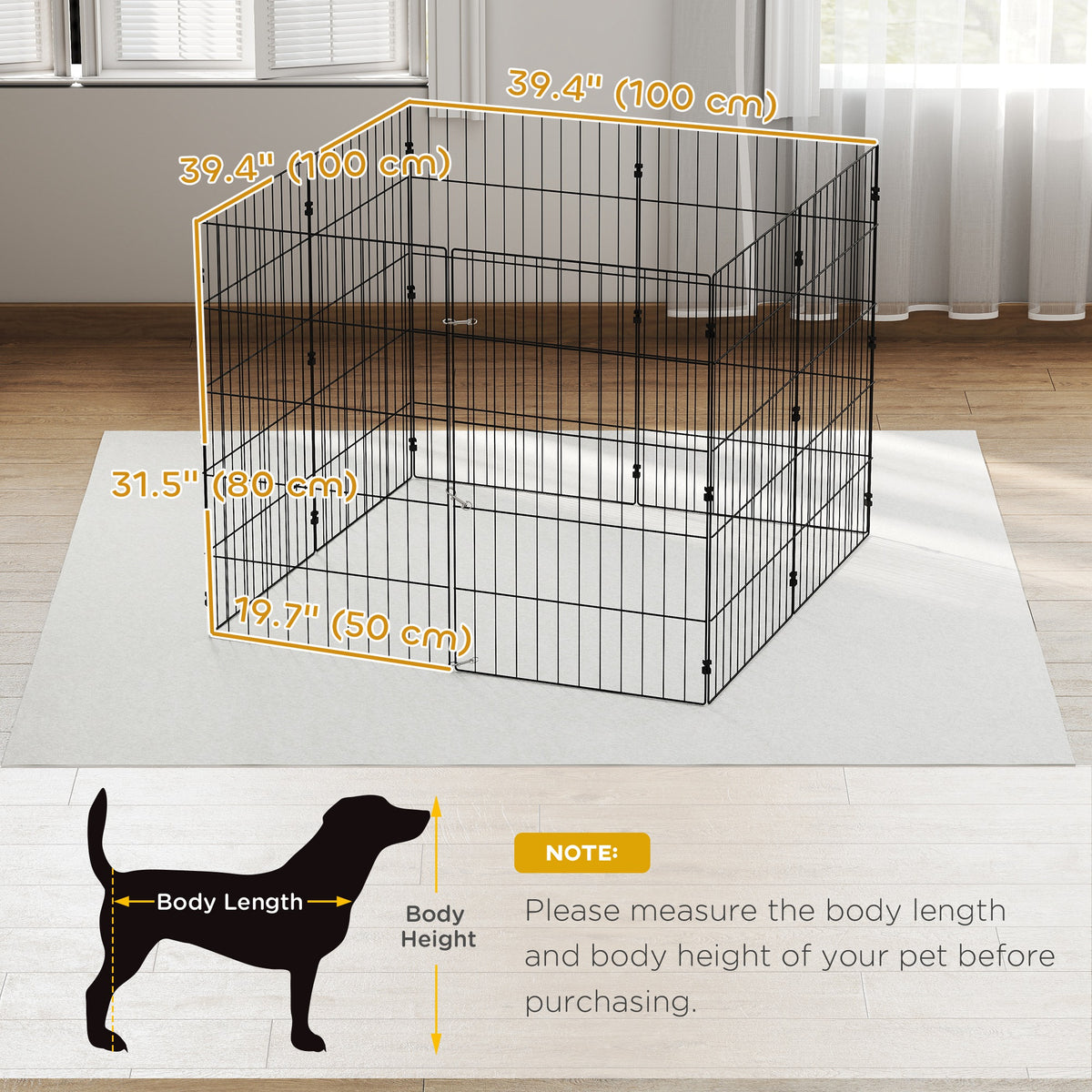 Foldable 8-Panel Metal Dog Playpen - Black 20" x 32" Steel Fence-Dogs-DECOROLALA