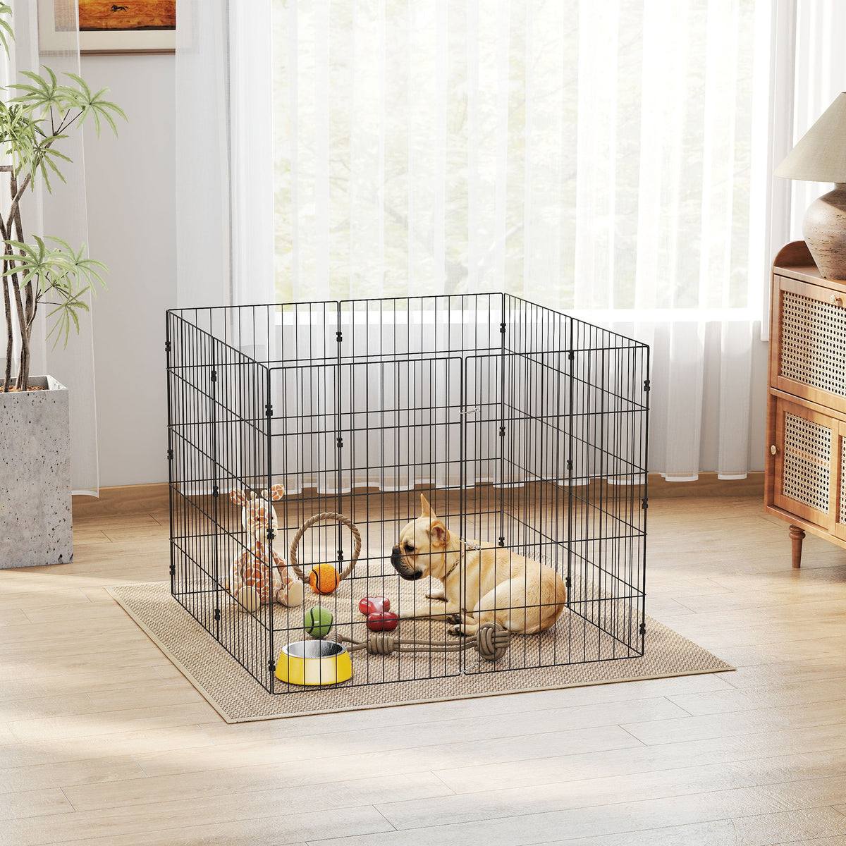 Foldable 8-Panel Metal Dog Playpen - Black 20" x 32" Steel Fence-Dogs-DECOROLALA