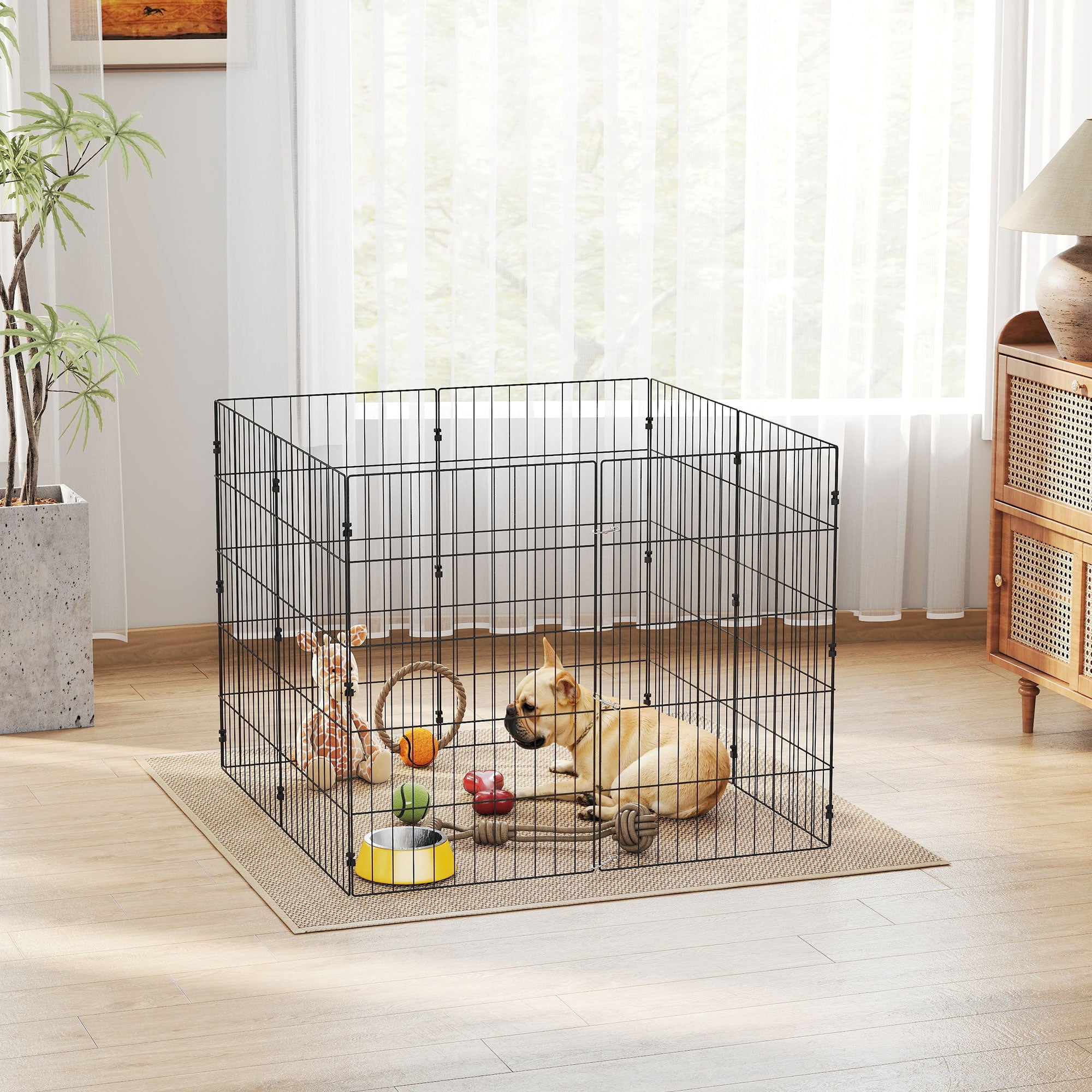 Foldable 8-Panel Metal Dog Playpen - Black 20" x 32" Steel Fence-Dogs-DECOROLALA