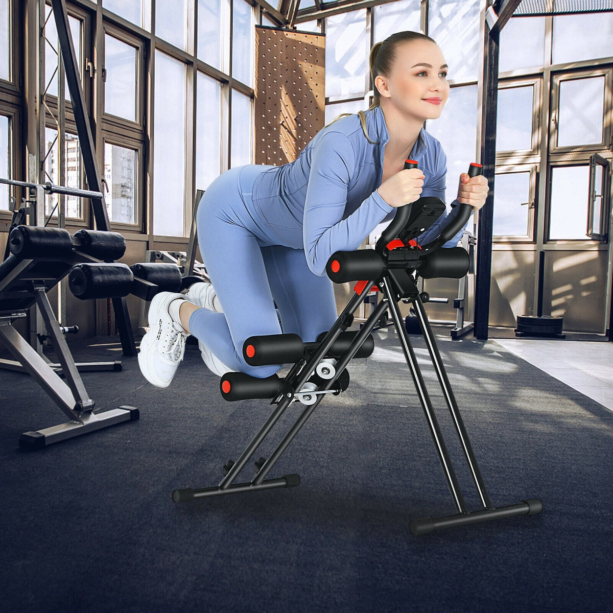 Foldable Adjustable Core Abdominal Trainer with 3 Adjustable Resistance and LCD Display-Weight Lifting Benches, Racks & Bars-DECOROLALA