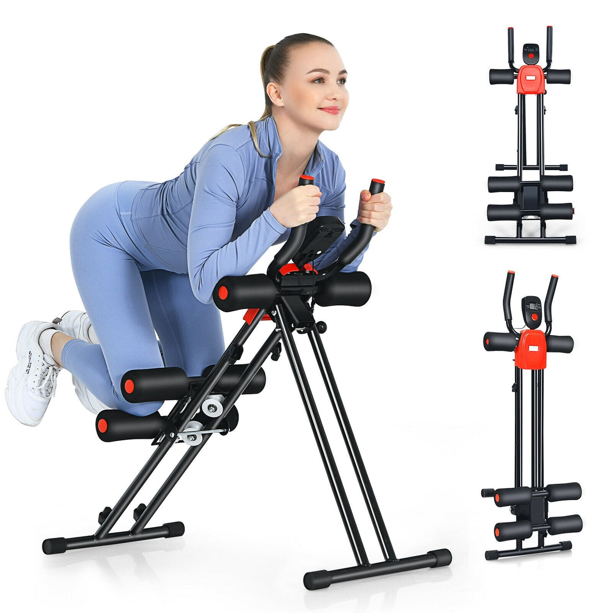 Foldable Adjustable Core Abdominal Trainer with 3 Adjustable Resistance and LCD Display-Weight Lifting Benches, Racks & Bars-DECOROLALA