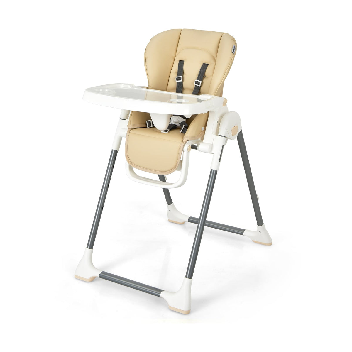 Foldable Baby High Chair with Double Removable Trays and Book Holder-Beige-High Chairs-DECOROLALA