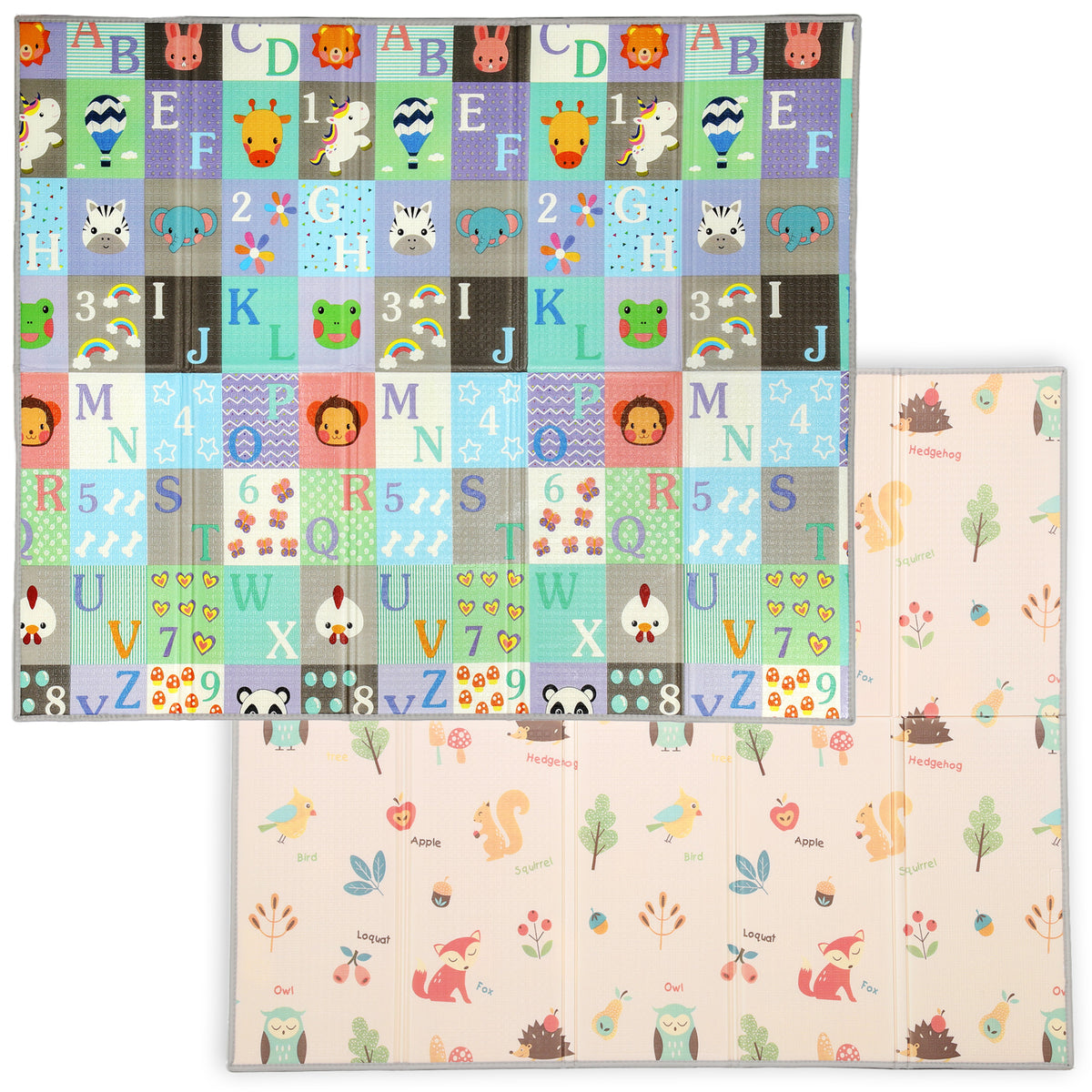 Foldable Baby Plat Mat, 71" x 59" Kids Floor Mat for Crawling and Learning, Number & Animal Theme-Toys & Games > Baby & Toddler Toys > Kids Gym & Playmats-DECOROLALA