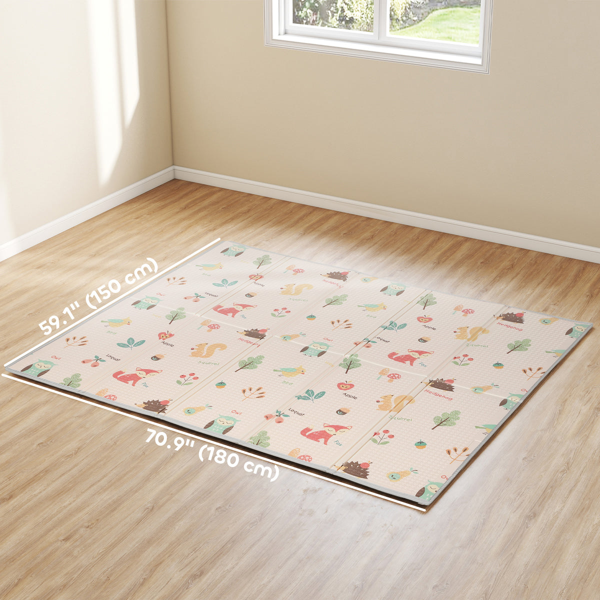 Foldable Baby Plat Mat, 71" x 59" Kids Floor Mat for Crawling and Learning, Number & Animal Theme-Toys & Games > Baby & Toddler Toys > Kids Gym & Playmats-DECOROLALA