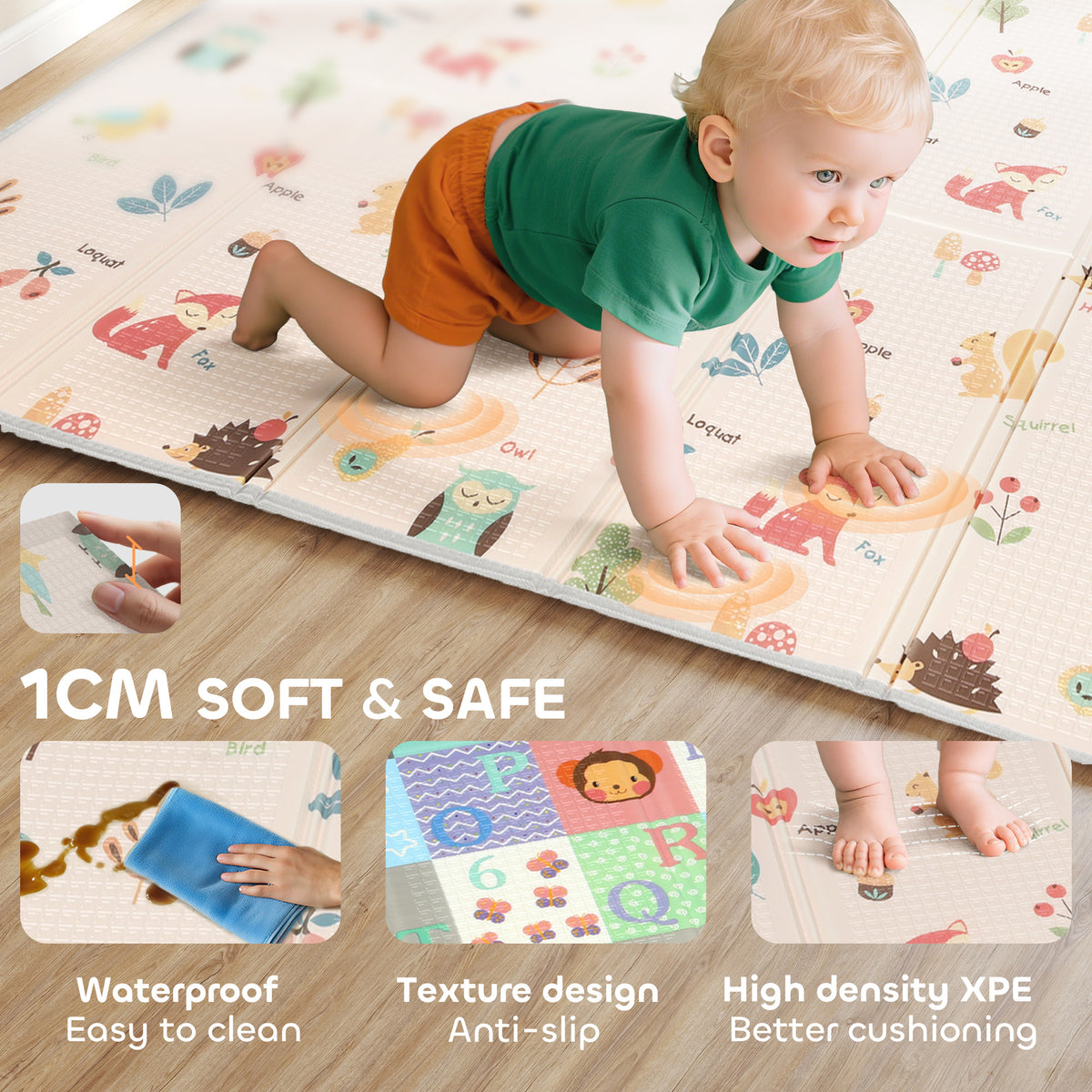 Foldable Baby Plat Mat, 71" x 59" Kids Floor Mat for Crawling and Learning, Number & Animal Theme-Toys & Games > Baby & Toddler Toys > Kids Gym & Playmats-DECOROLALA