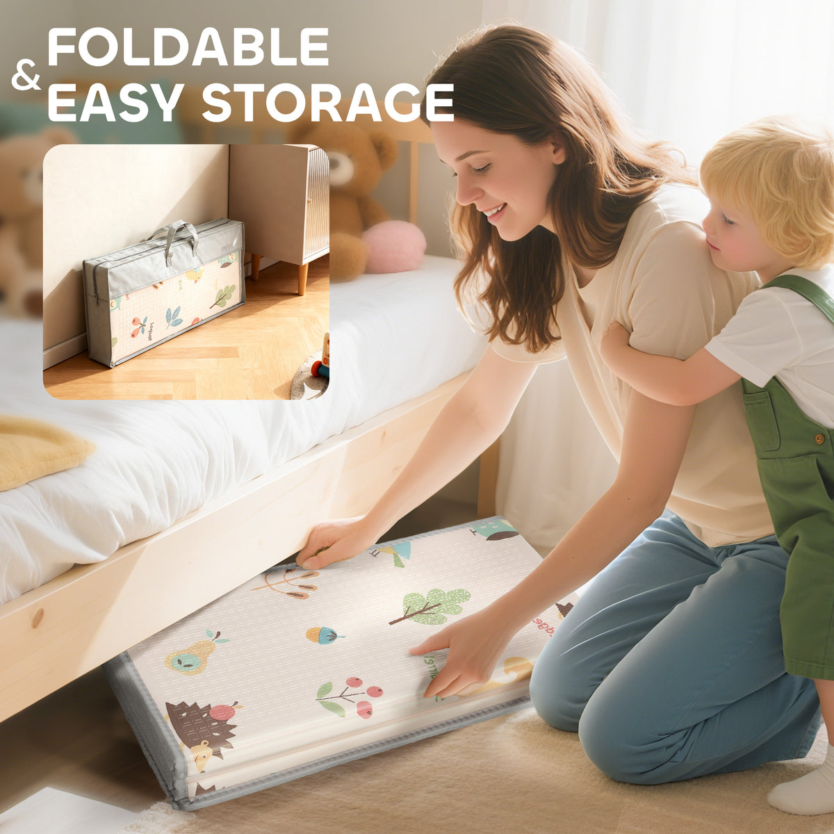 Foldable Baby Plat Mat, 71" x 59" Kids Floor Mat for Crawling and Learning, Number & Animal Theme-Toys & Games > Baby & Toddler Toys > Kids Gym & Playmats-DECOROLALA
