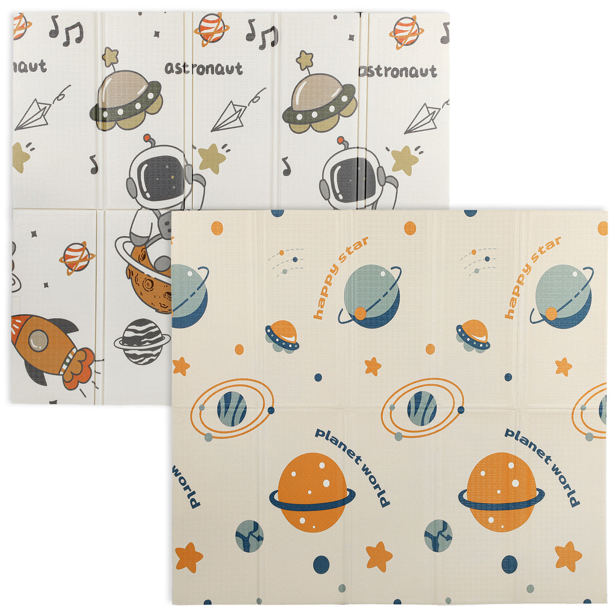 Foldable Baby Plat Mat, 77" x 69" Kids Floor Mat for Crawling and Learning, Astronaut & Planet Theme-Toys & Games > Baby & Toddler Toys > Kids Gym & Playmats-DECOROLALA