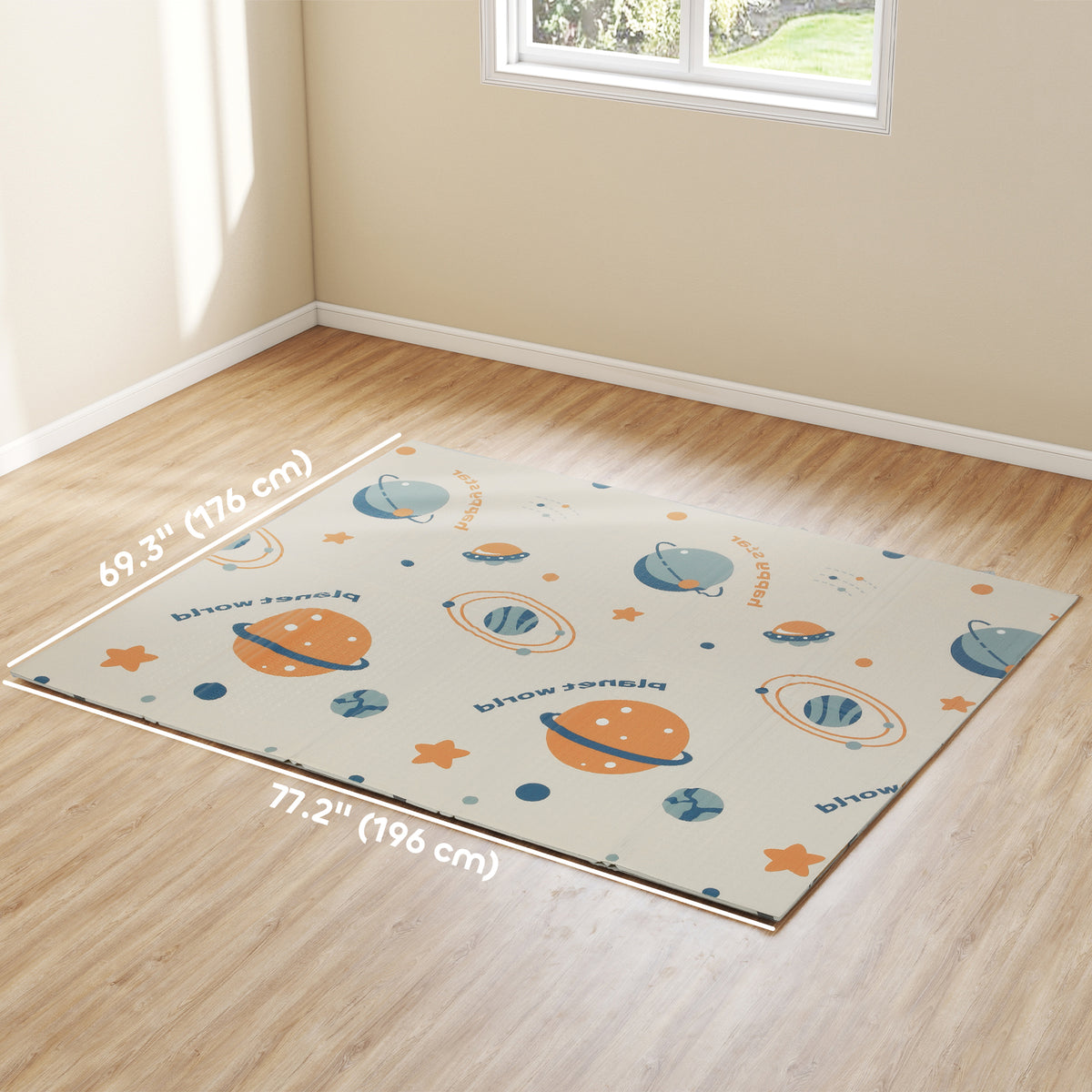 Foldable Baby Plat Mat, 77" x 69" Kids Floor Mat for Crawling and Learning, Astronaut & Planet Theme-Toys & Games > Baby & Toddler Toys > Kids Gym & Playmats-DECOROLALA