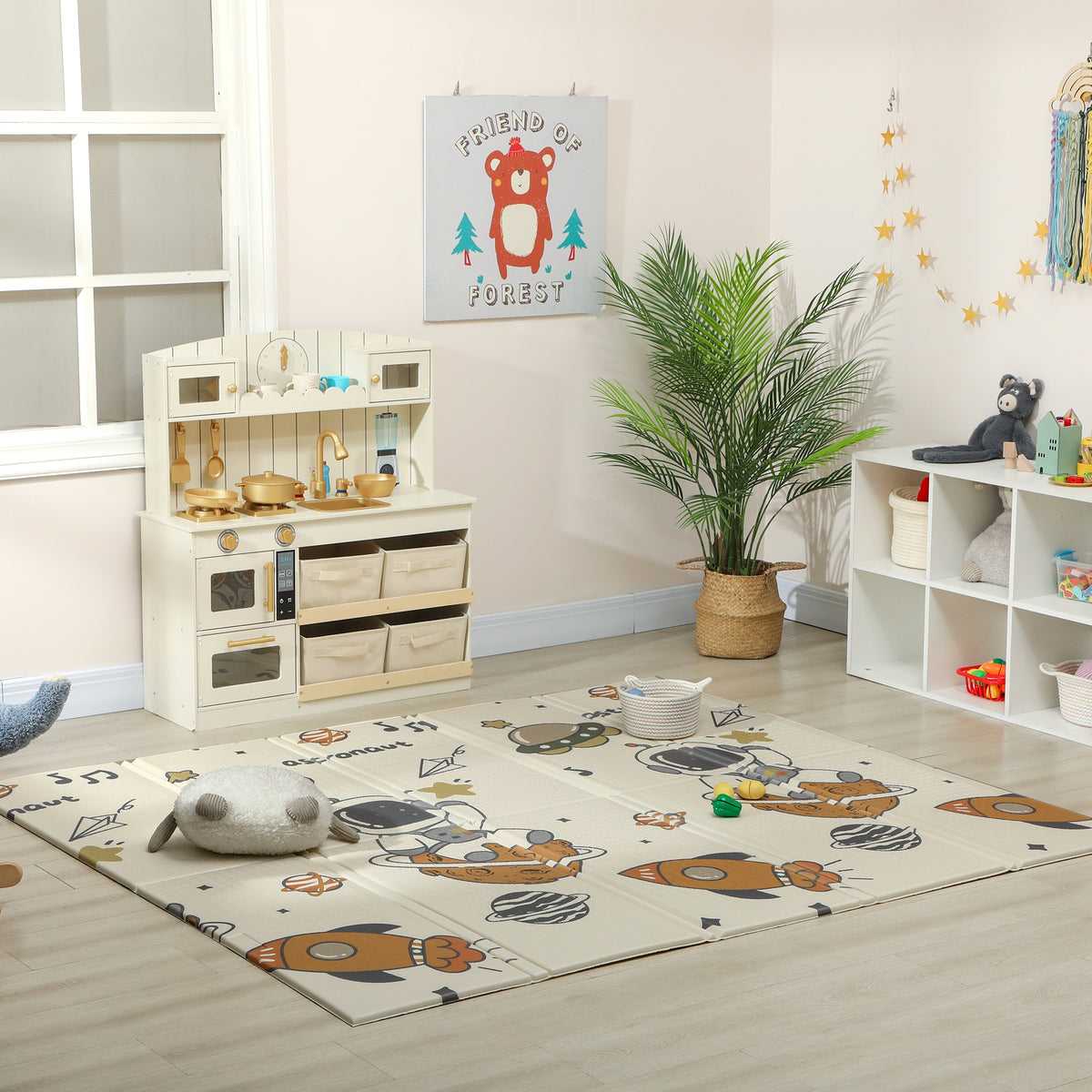 Foldable Baby Plat Mat, 77" x 69" Kids Floor Mat for Crawling and Learning, Astronaut & Planet Theme-Toys & Games > Baby & Toddler Toys > Kids Gym & Playmats-DECOROLALA