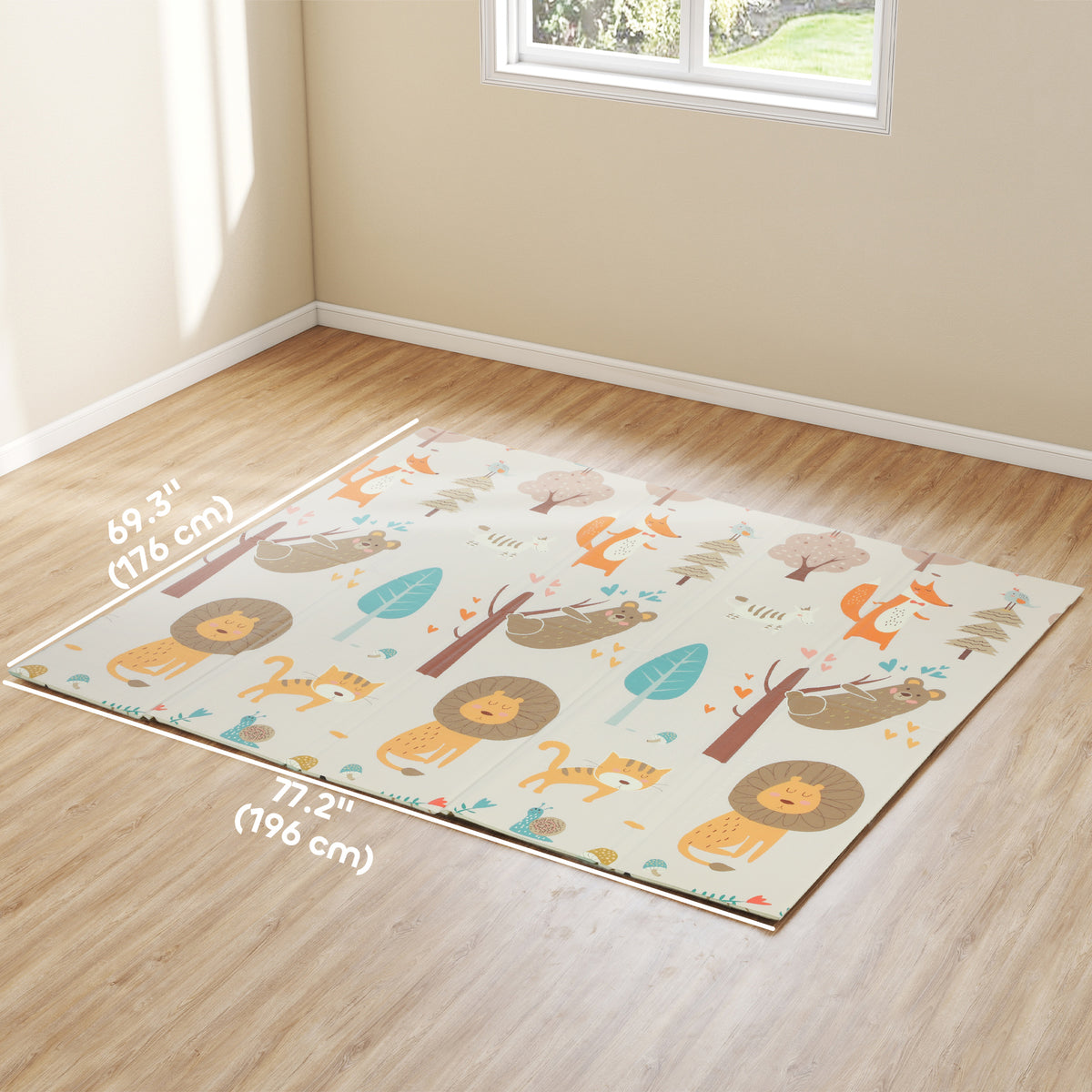 Foldable Baby Plat Mat, 77" x 69" Kids Floor Mat for Crawling and Learning, Girl & Animal Theme-Toys & Games > Baby & Toddler Toys > Kids Gym & Playmats-DECOROLALA