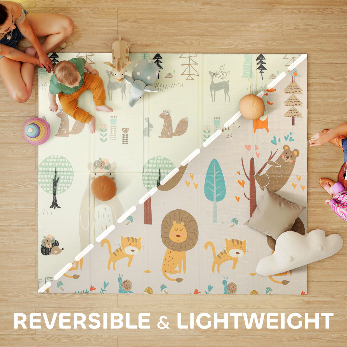 Foldable Baby Plat Mat, 77" x 69" Kids Floor Mat for Crawling and Learning, Girl & Animal Theme-Toys & Games > Baby & Toddler Toys > Kids Gym & Playmats-DECOROLALA