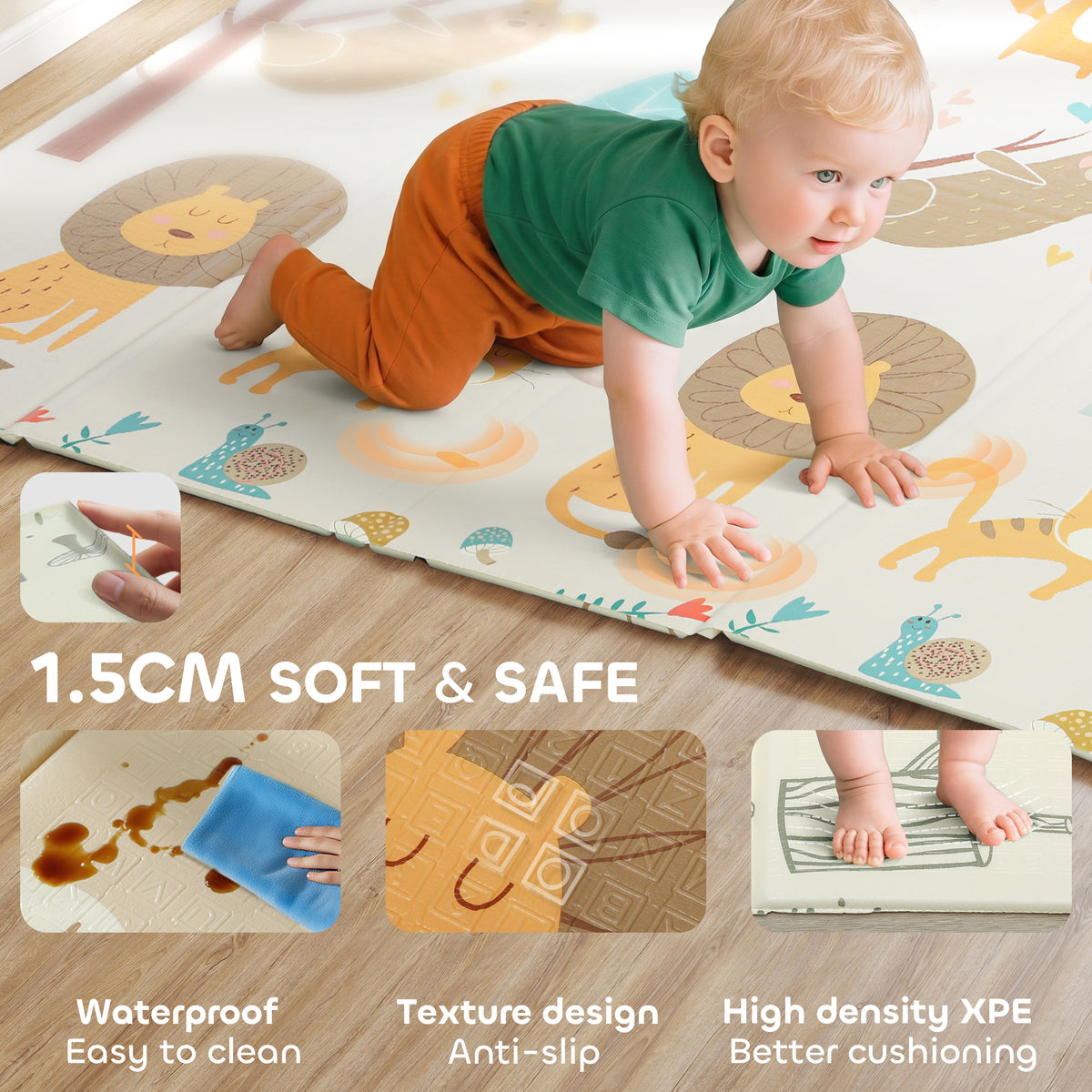 Foldable Baby Plat Mat, 77" x 69" Kids Floor Mat for Crawling and Learning, Girl & Animal Theme-Toys & Games > Baby & Toddler Toys > Kids Gym & Playmats-DECOROLALA