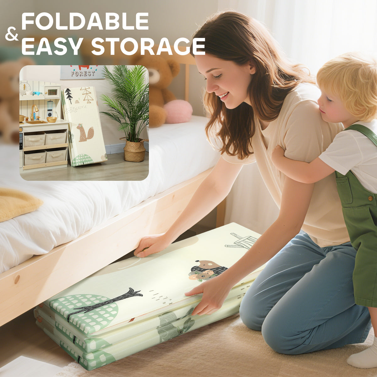 Foldable Baby Plat Mat, 77" x 69" Kids Floor Mat for Crawling and Learning, Girl & Animal Theme-Toys & Games > Baby & Toddler Toys > Kids Gym & Playmats-DECOROLALA