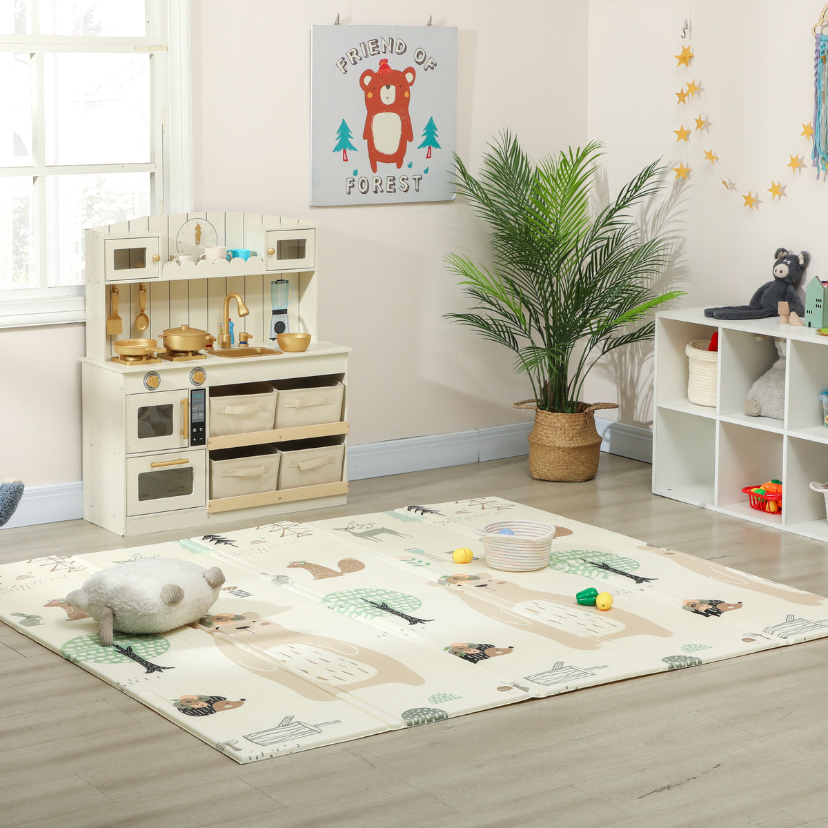 Foldable Baby Plat Mat, 77" x 69" Kids Floor Mat for Crawling and Learning, Girl & Animal Theme-Toys & Games > Baby & Toddler Toys > Kids Gym & Playmats-DECOROLALA