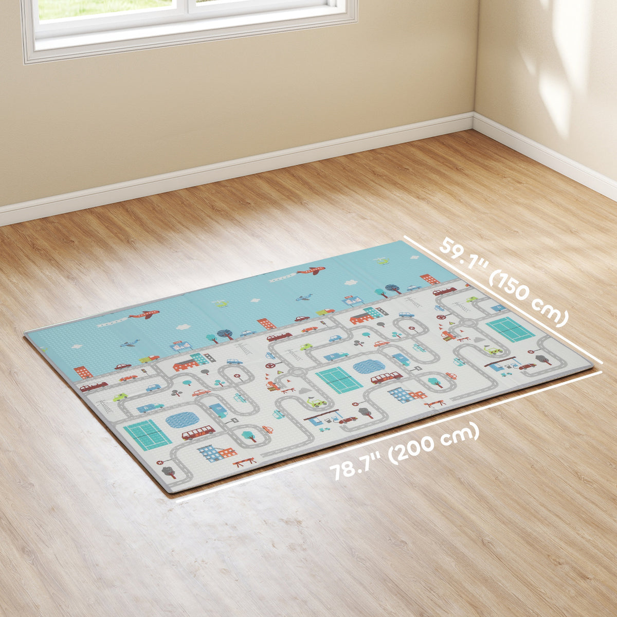 Foldable Baby Plat Mat, 79" x 59" Kids Floor Mat for Crawling and Learning, Track & Elephant Theme-Toys & Games > Baby & Toddler Toys > Kids Gym & Playmats-DECOROLALA