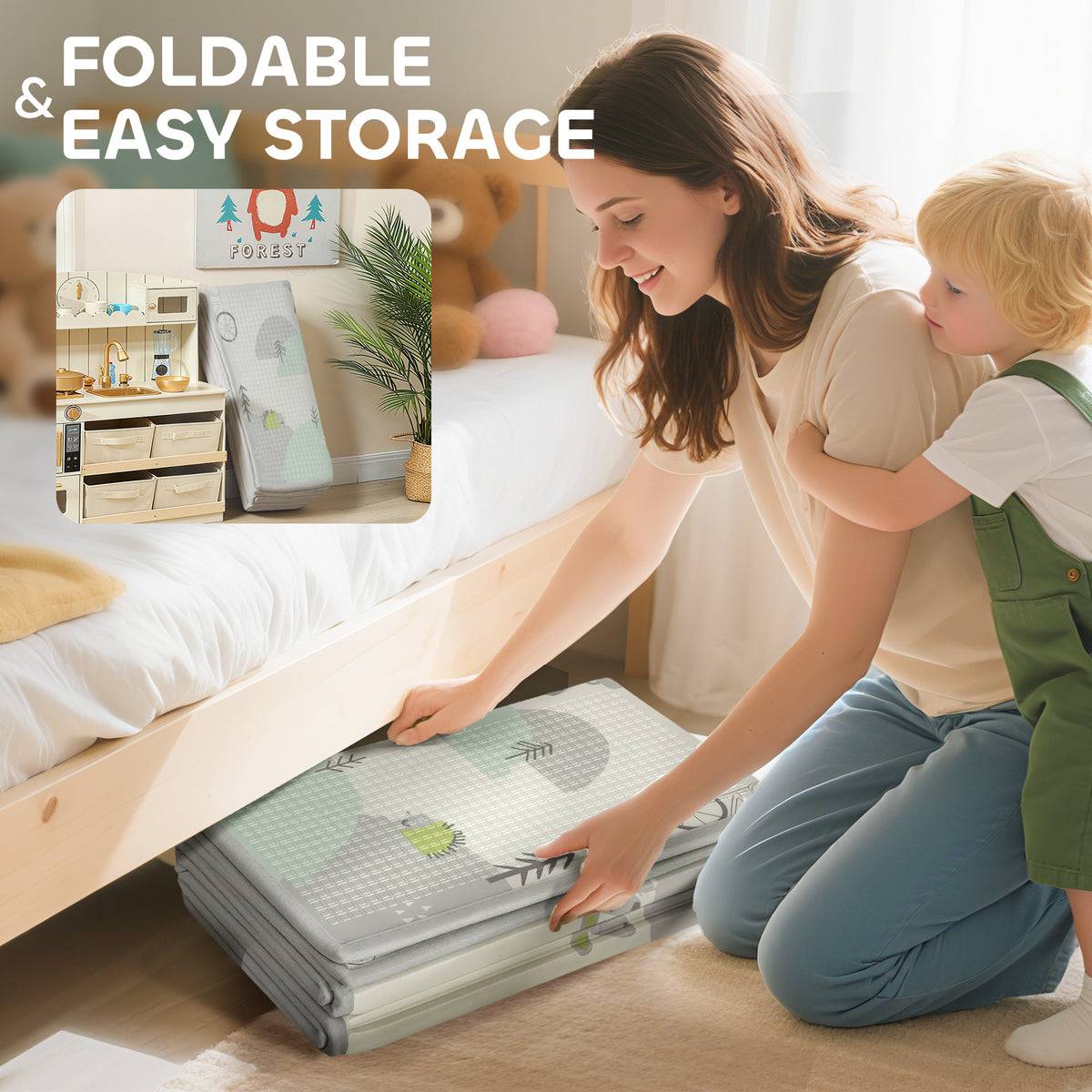 Foldable Baby Plat Mat, 79" x 59" Kids Floor Mat for Crawling and Learning, Track & Elephant Theme-Toys & Games > Baby & Toddler Toys > Kids Gym & Playmats-DECOROLALA