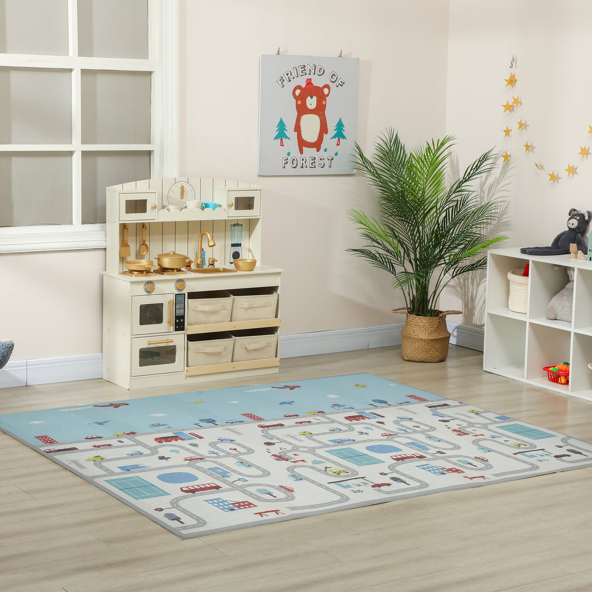 Foldable Baby Plat Mat, 79" x 59" Kids Floor Mat for Crawling and Learning, Track & Elephant Theme-Toys & Games > Baby & Toddler Toys > Kids Gym & Playmats-DECOROLALA