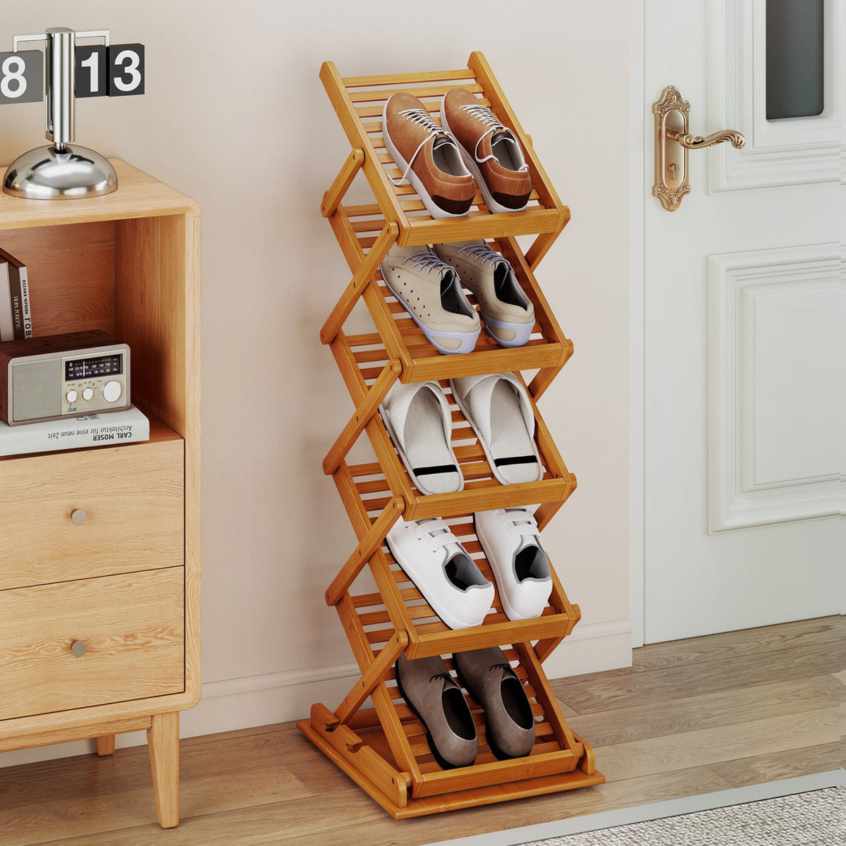 Foldable Bamboo Magazine Rack with 2 Adjustable Positions-Walnut-Bookcases-DECOROLALA