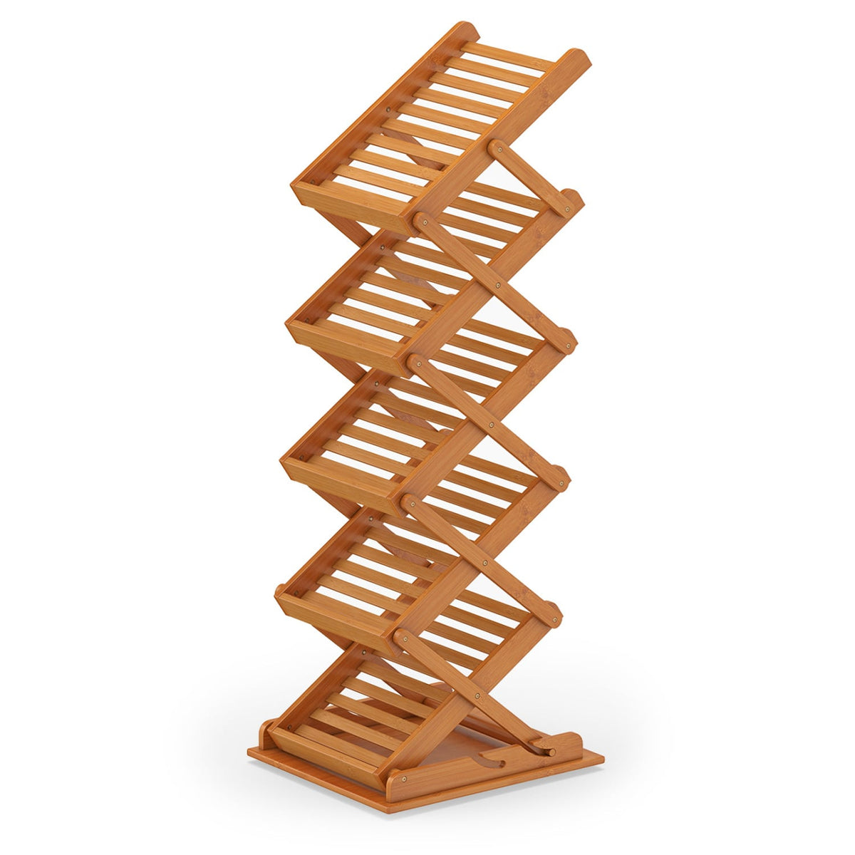 Foldable Bamboo Magazine Rack with 2 Adjustable Positions-Walnut-Bookcases-DECOROLALA