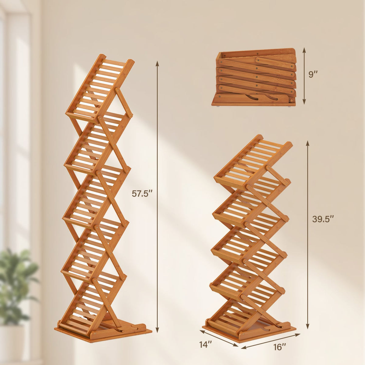 Foldable Bamboo Magazine Rack with 2 Adjustable Positions-Walnut-Bookcases-DECOROLALA