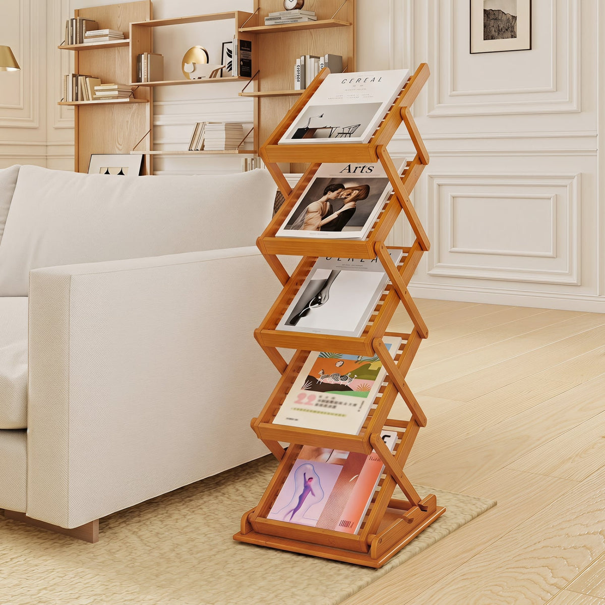Foldable Bamboo Magazine Rack with 2 Adjustable Positions-Walnut-Bookcases-DECOROLALA