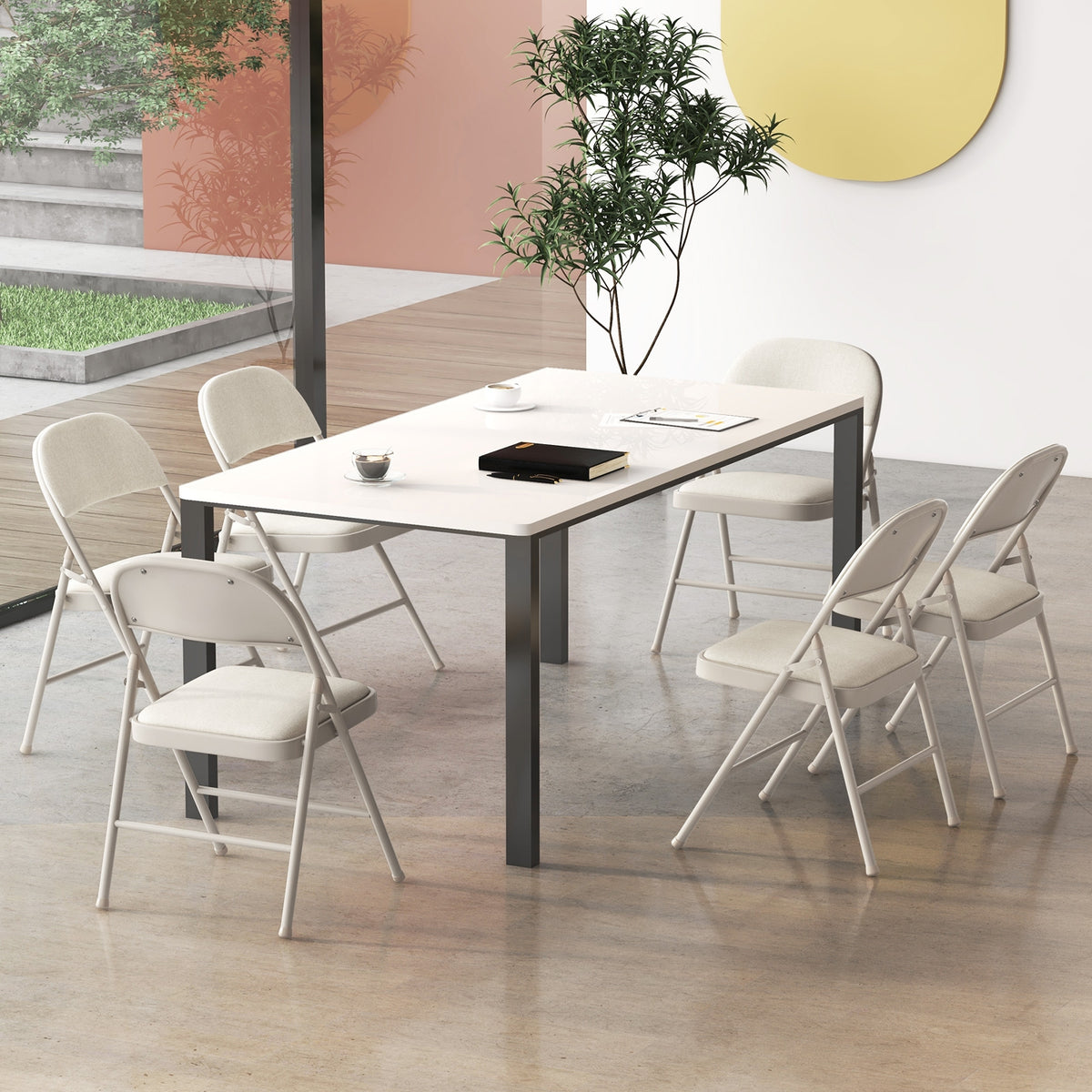 Foldable Chair Set of 6 with Padded Seat Seat and Fabric Covered Backrest-Set of 6-Chairs-DECOROLALA