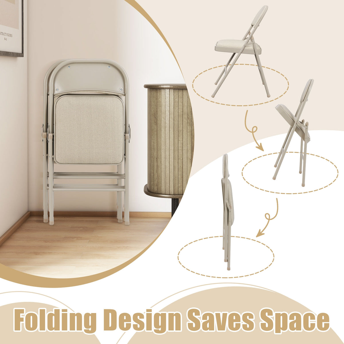 Foldable Chair Set of 6 with Padded Seat Seat and Fabric Covered Backrest-Set of 6-Chairs-DECOROLALA