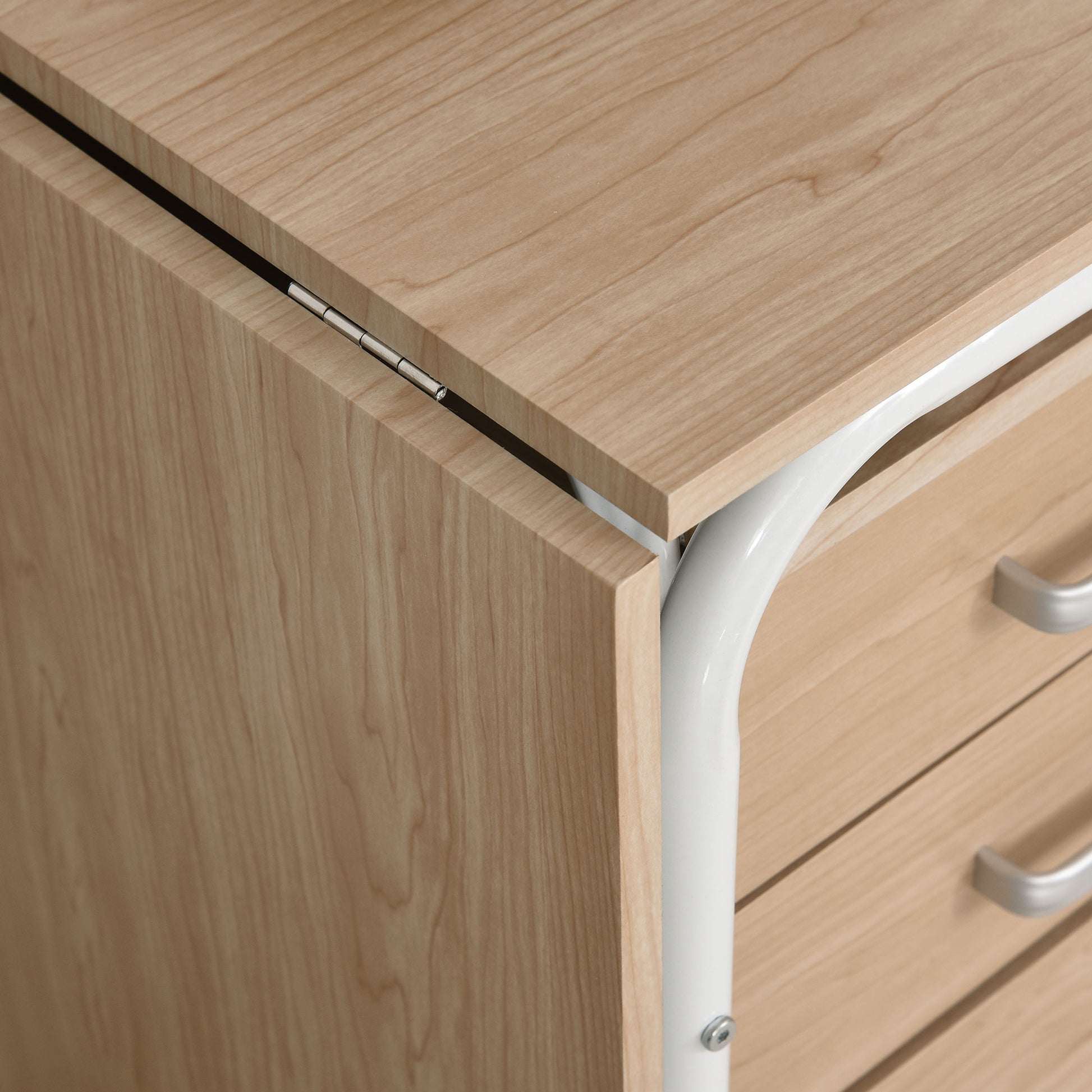 Foldable Computer Desk with 3 Drawers - Natural Wood-Office Products > Office Furniture > Office Desks & Work Stations > Writing Desks-DECOROLALA