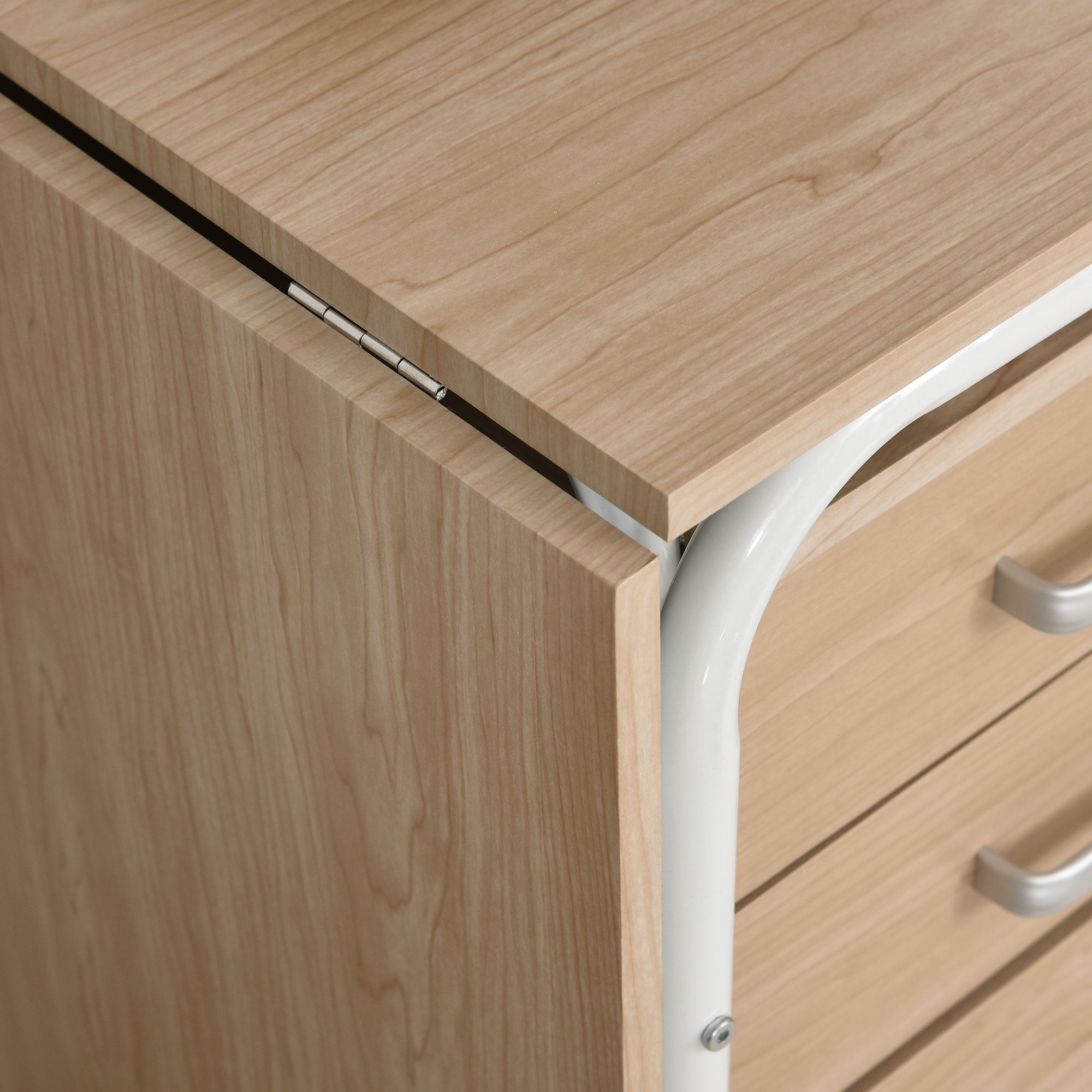 Foldable Computer Desk with 3 Drawers - Natural Wood-Office Products > Office Furniture > Office Desks & Work Stations > Writing Desks-DECOROLALA