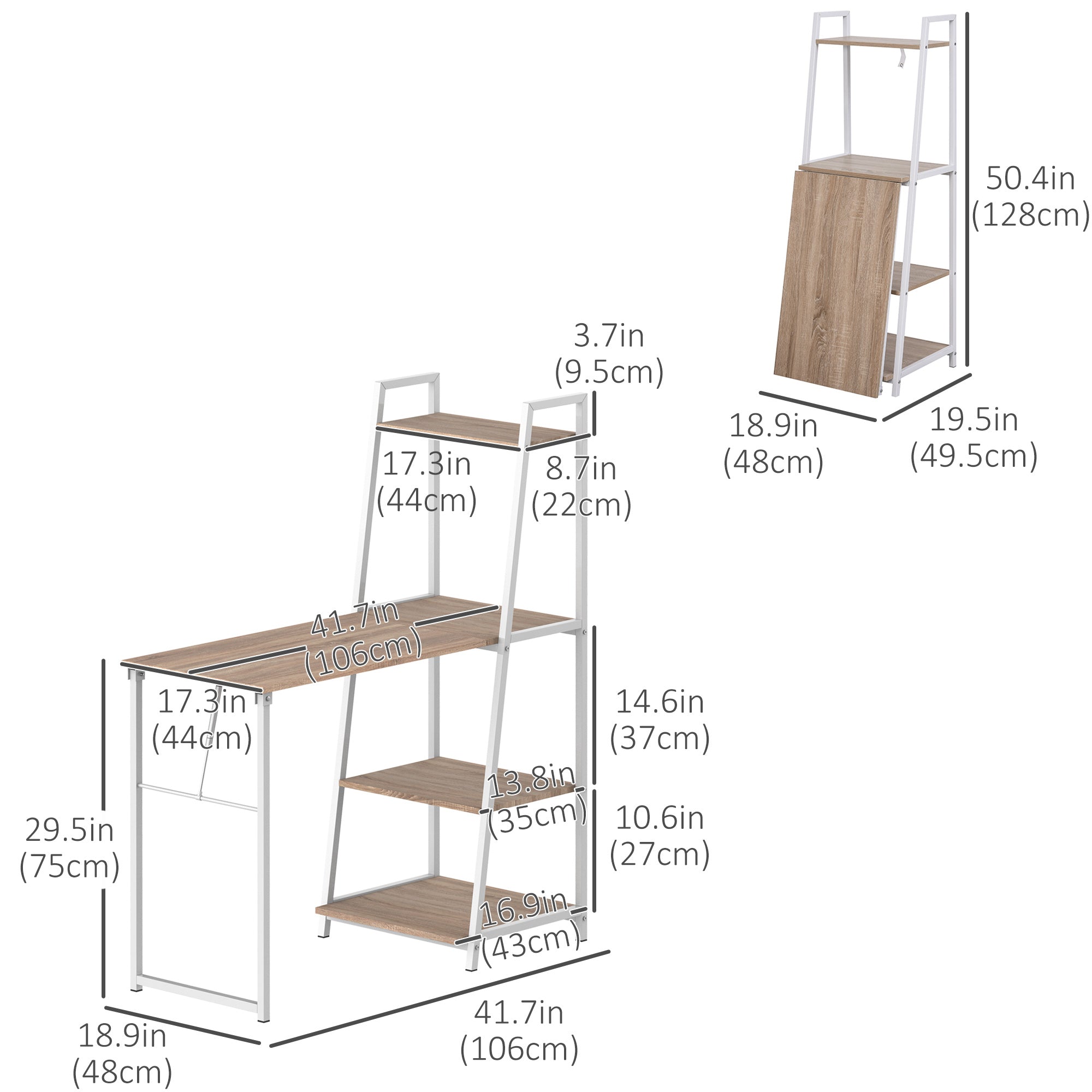 Foldable Computer Desk with 4-Tier Storage Shelves - White-Office Products > Office Furniture > Office Desks & Work Stations > Writing Desks-DECOROLALA