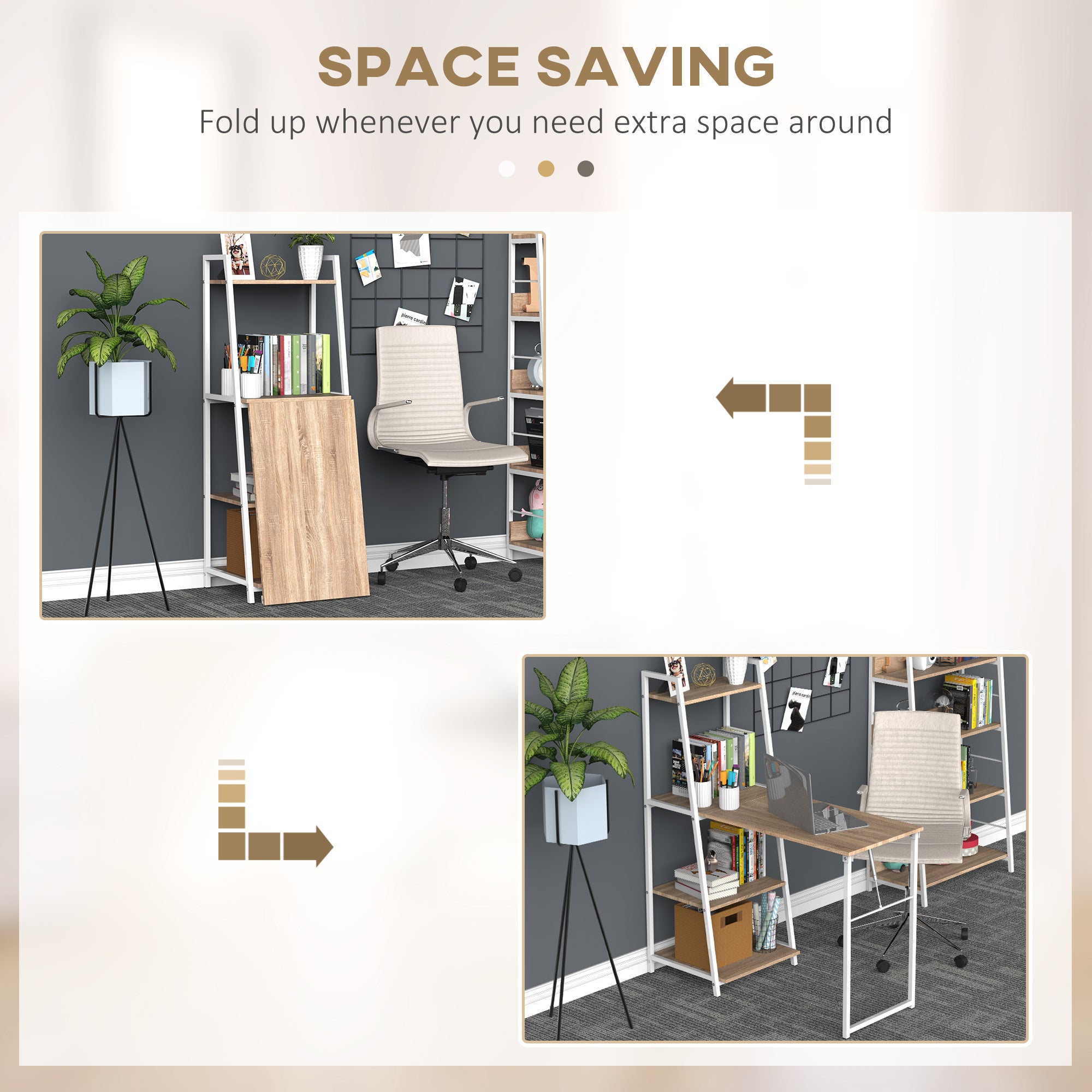 Foldable Computer Desk with 4-Tier Storage Shelves - White-Office Products > Office Furniture > Office Desks & Work Stations > Writing Desks-DECOROLALA