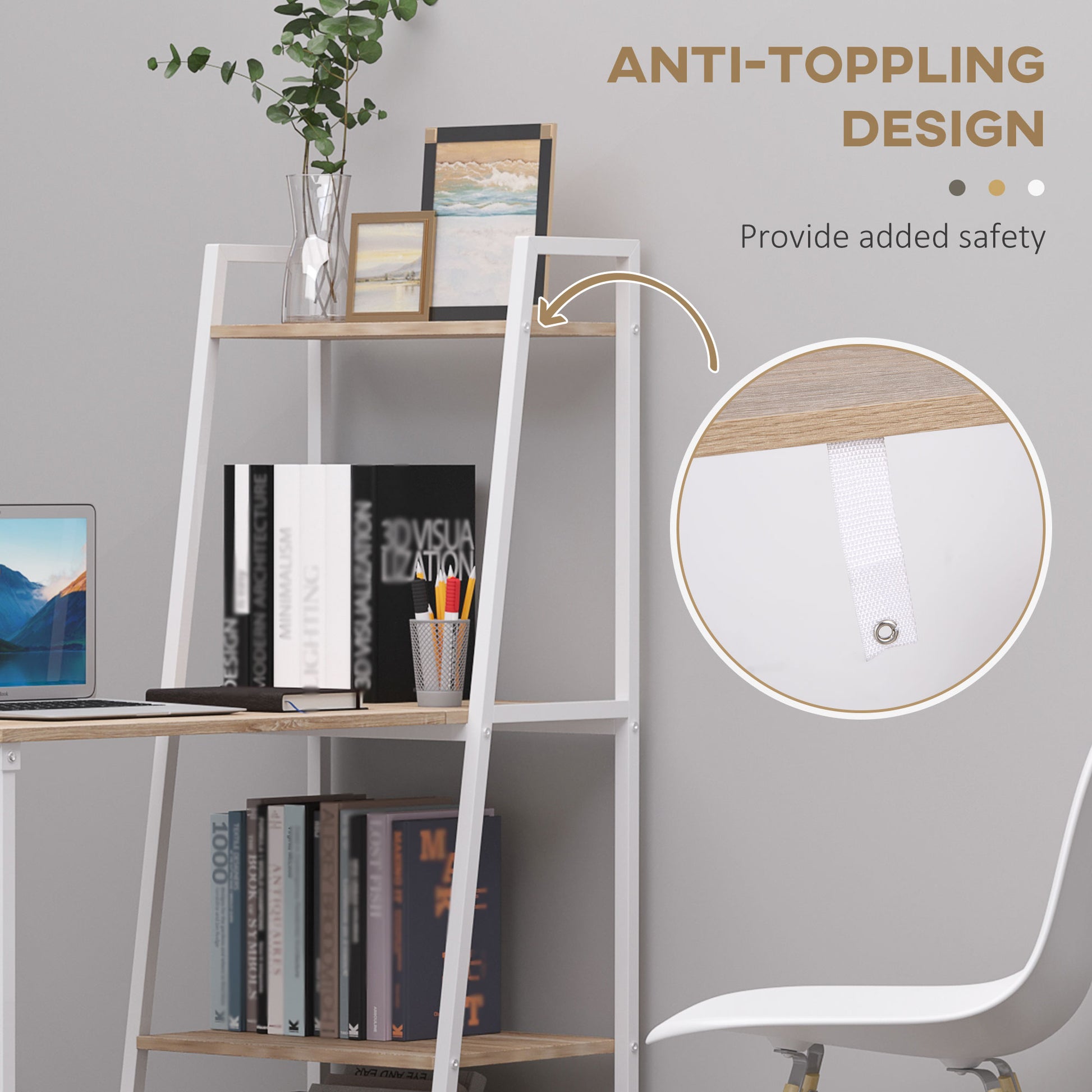 Foldable Computer Desk with 4-Tier Storage Shelves - White-Office Products > Office Furniture > Office Desks & Work Stations > Writing Desks-DECOROLALA