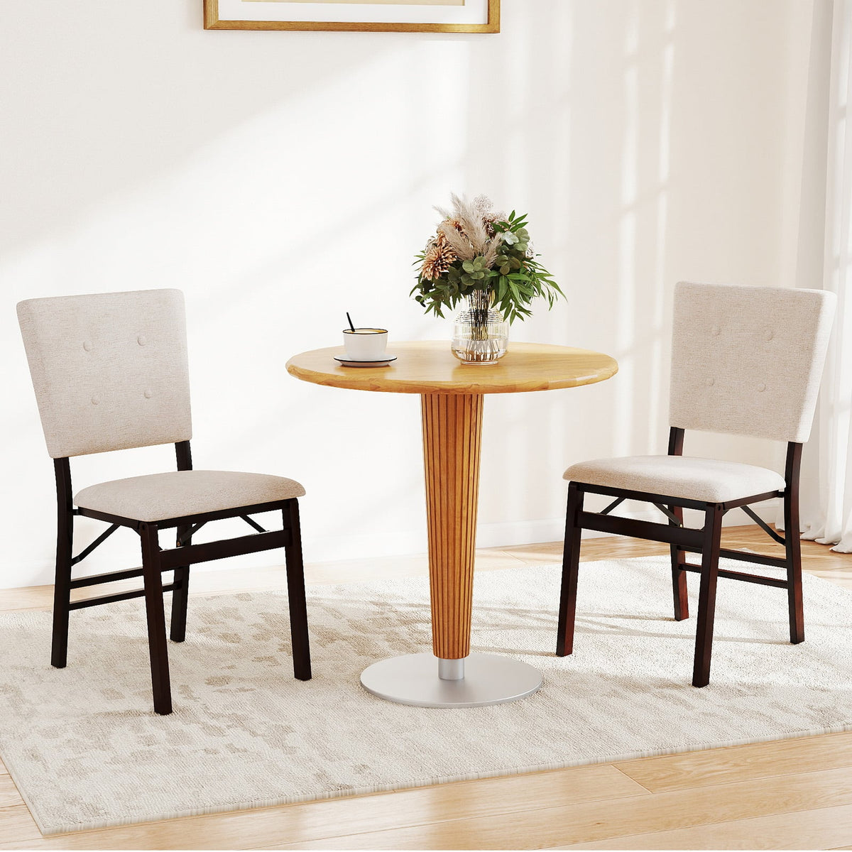 Foldable Dining Chair Set of 2 Armless Kitchen Chair with Padded Seat and Tilt Backrest-Beige-Dining Chairs-DECOROLALA