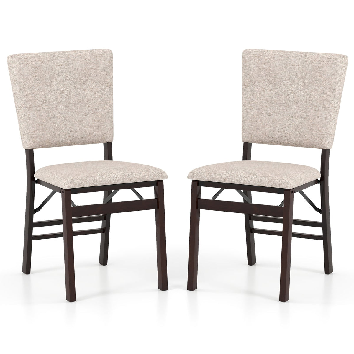 Foldable Dining Chair Set of 2 Armless Kitchen Chair with Padded Seat and Tilt Backrest-Beige-Dining Chairs-DECOROLALA