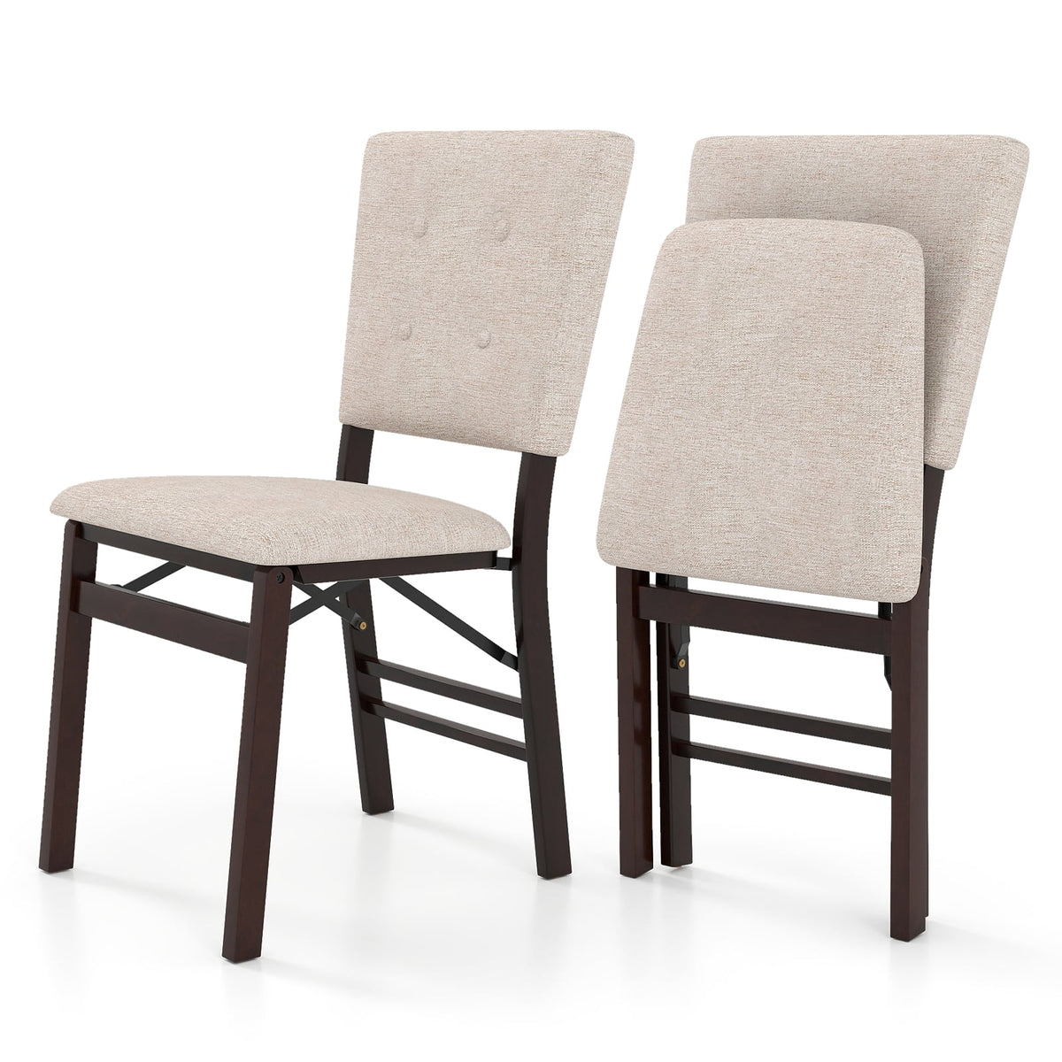 Foldable Dining Chair Set of 2 Armless Kitchen Chair with Padded Seat and Tilt Backrest-Beige-Dining Chairs-DECOROLALA