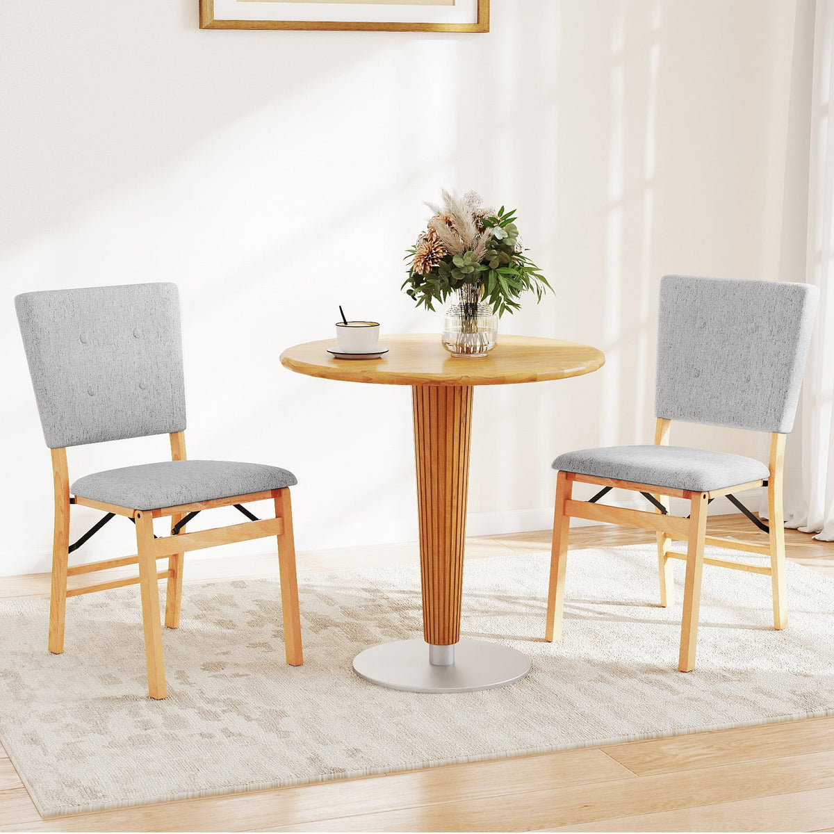 Foldable Dining Chair Set of 2 Armless Kitchen Chair with Padded Seat and Tilt Backrest-Gray-Dining Chairs-DECOROLALA