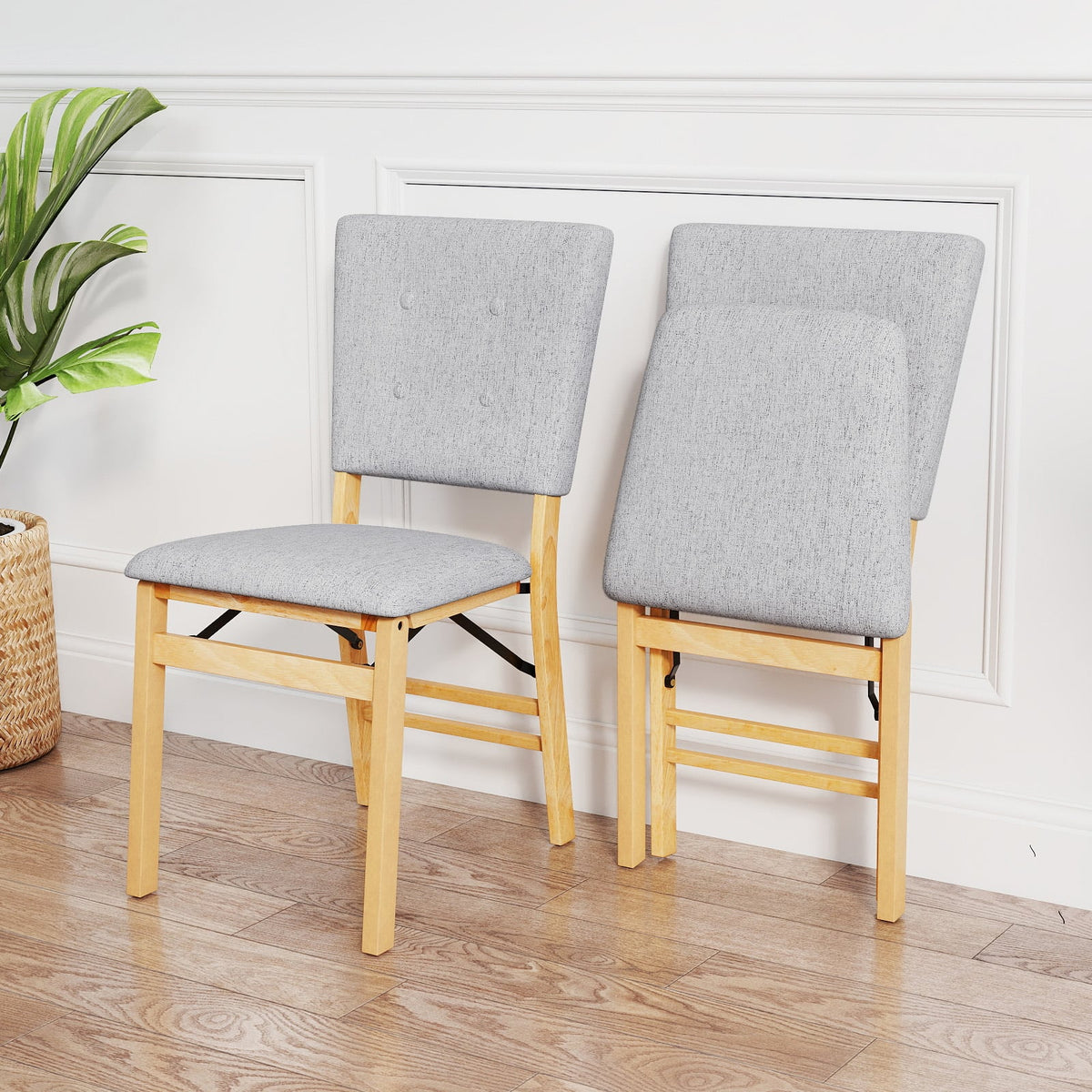 Foldable Dining Chair Set of 2 Armless Kitchen Chair with Padded Seat and Tilt Backrest-Gray-Dining Chairs-DECOROLALA