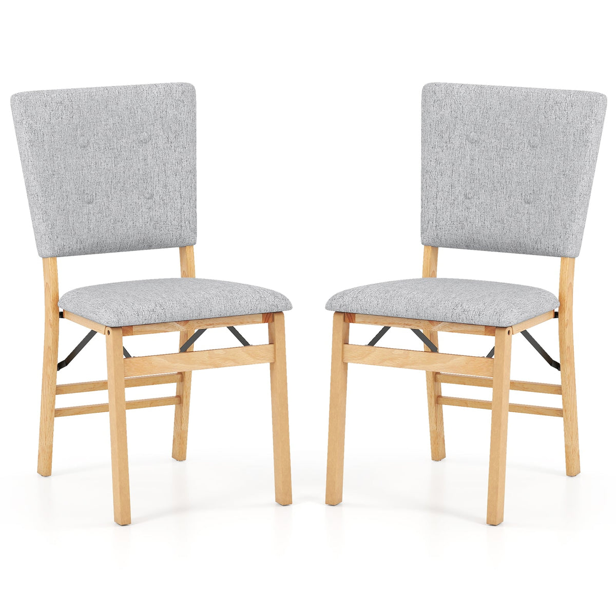Foldable Dining Chair Set of 2 Armless Kitchen Chair with Padded Seat and Tilt Backrest-Gray-Dining Chairs-DECOROLALA