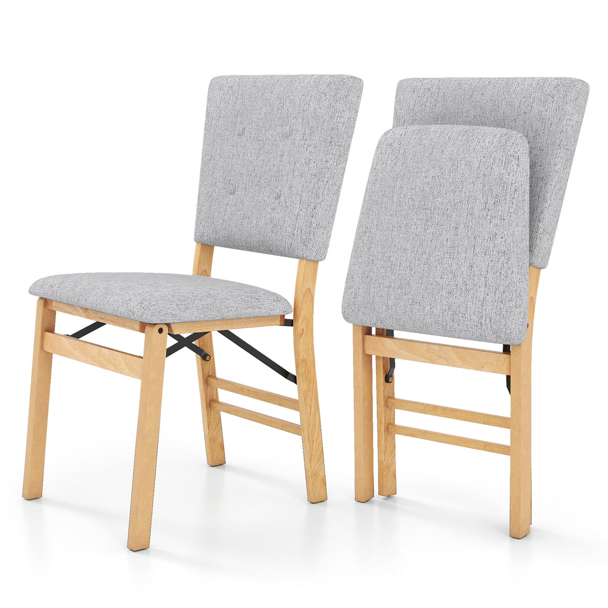 Foldable Dining Chair Set of 2 Armless Kitchen Chair with Padded Seat and Tilt Backrest-Gray-Dining Chairs-DECOROLALA